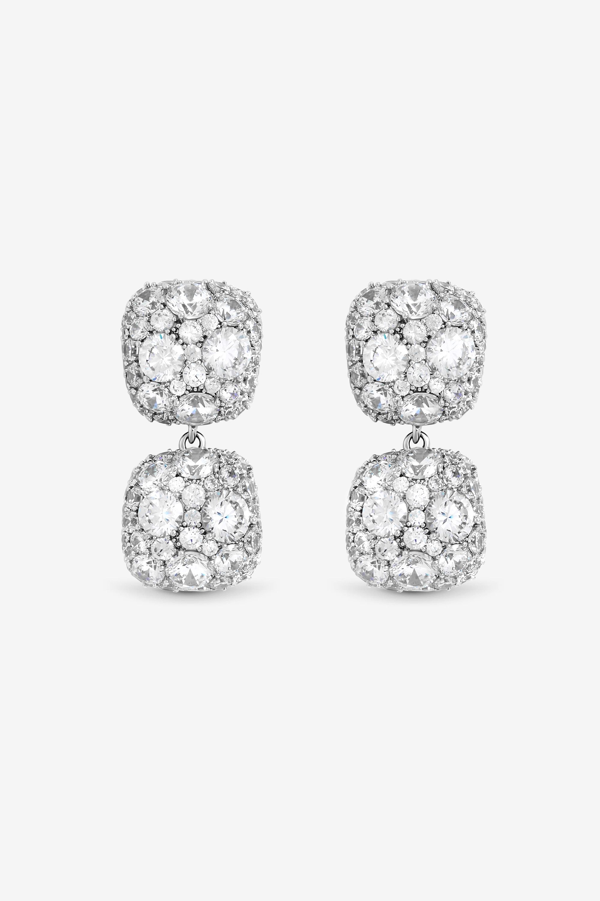 Jon Richard Rhodium Plated Pave Square Double Drop Earrings image 1