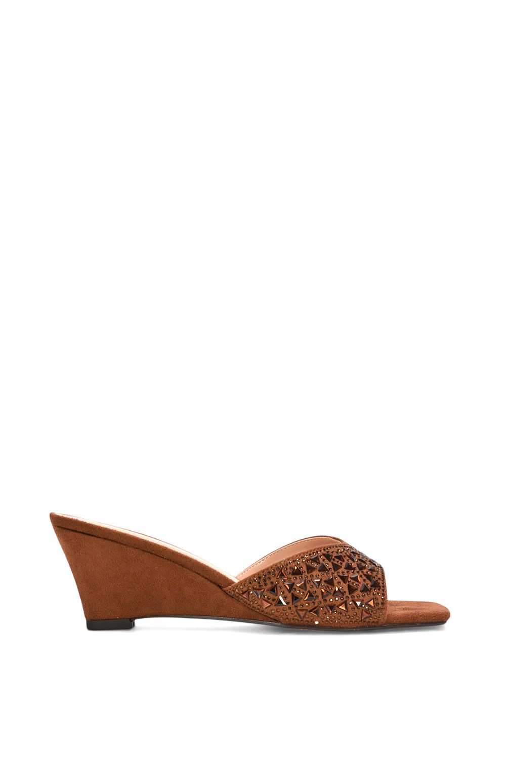 XY London 'Georgia' Wedge Heel Diamante Square Peep Toe Heeled Mule Sandals