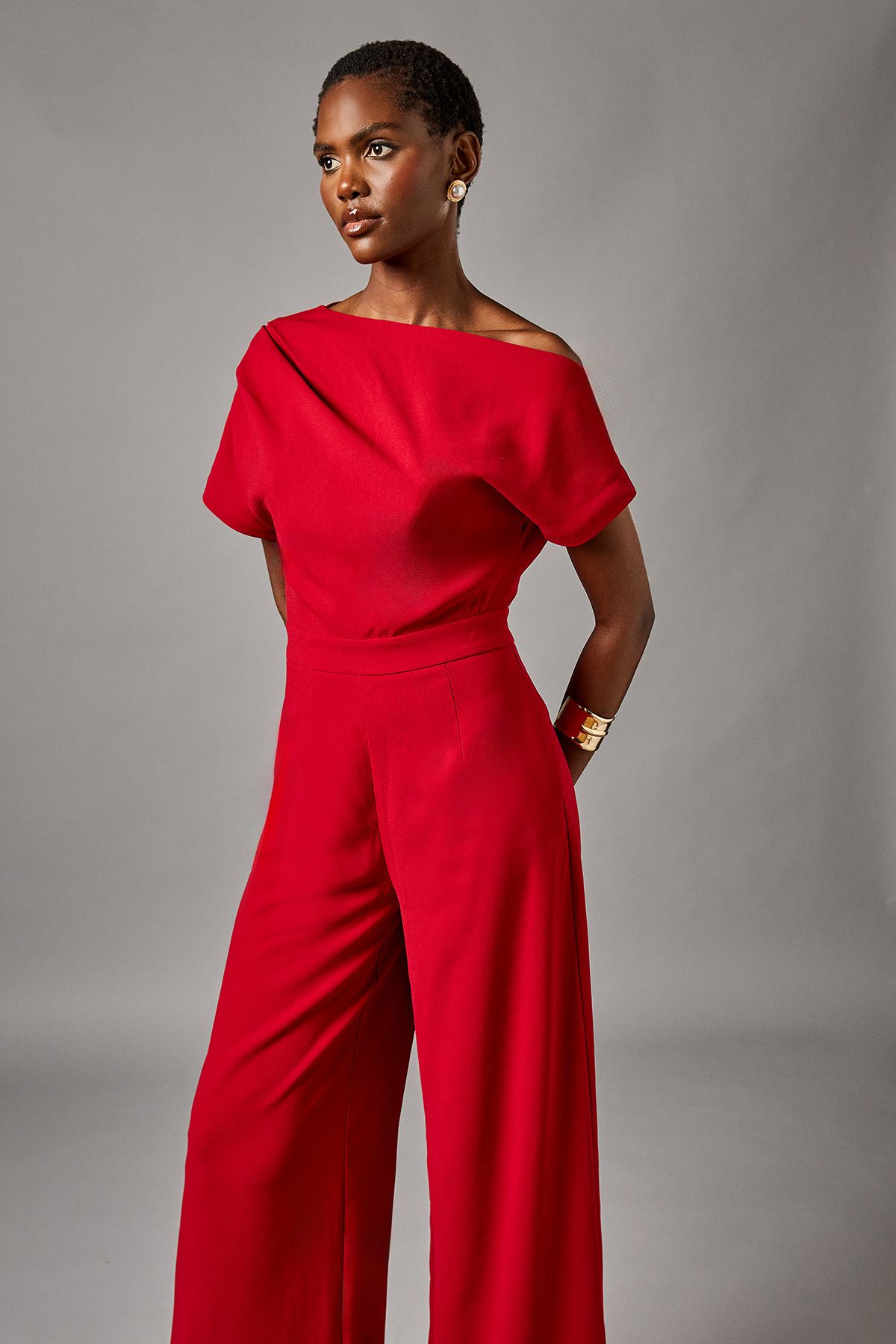 Coast Pleat Off The Shoulder Jumpsuit Red image 2