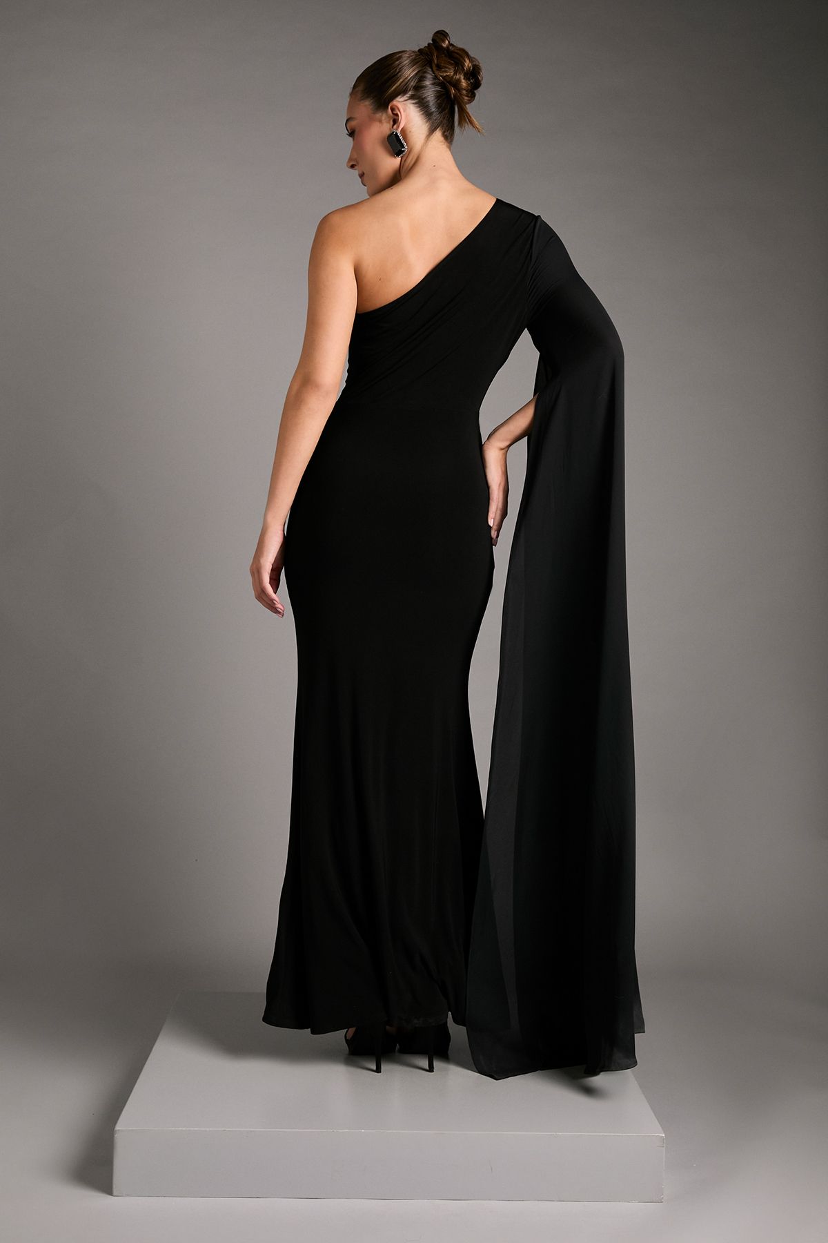 Coast One Shoulder Slinky Maxi Dress with Ruched Detailing Black image 3
