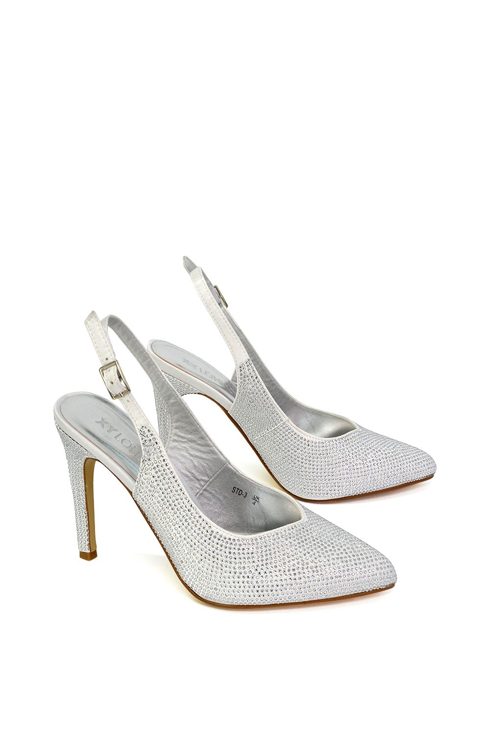 XY London 'Divine' Diamante Pointed Toe Slingback Bridal High Heel Stilettos image 5