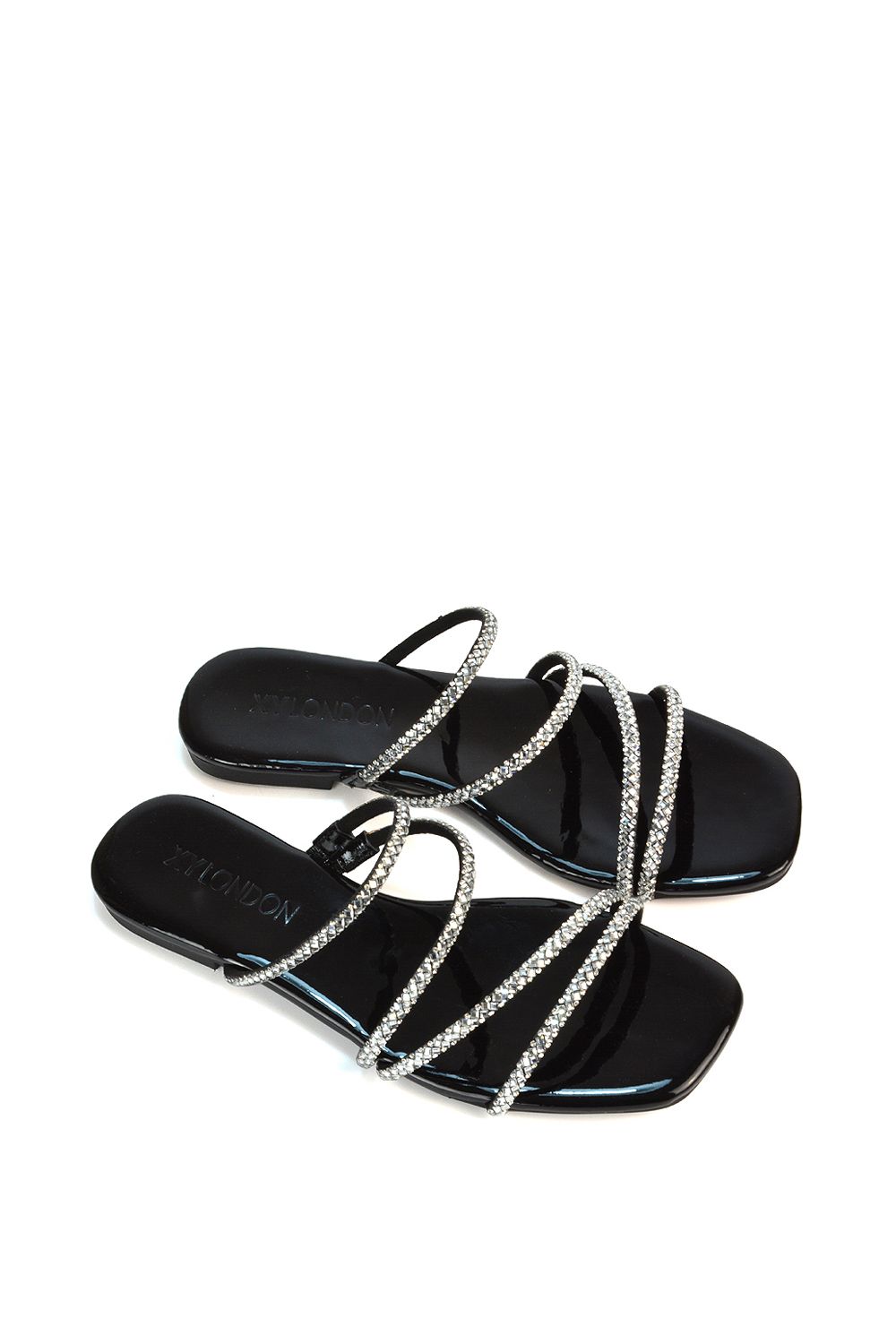 XY London 'Kiki' Flat Diamante Slider Sandal Shoes With Square Toe image 5