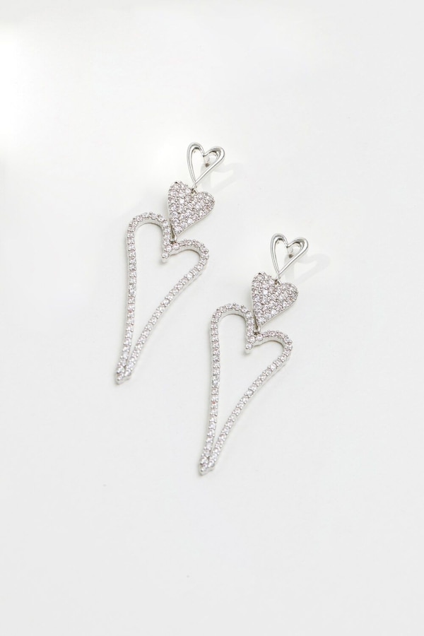 Jon Richard Rhodium Plated Cubic Zirconia Heart Earrings