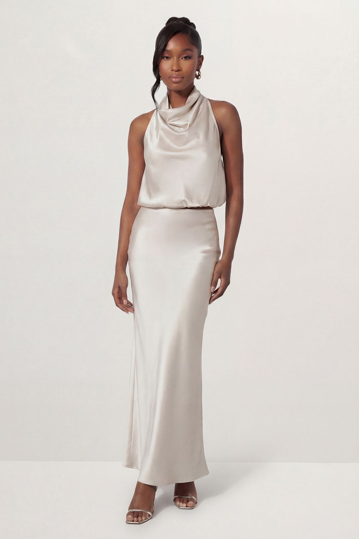 MissPap Premium Satin Bias Puddle Skirt Silver image 2