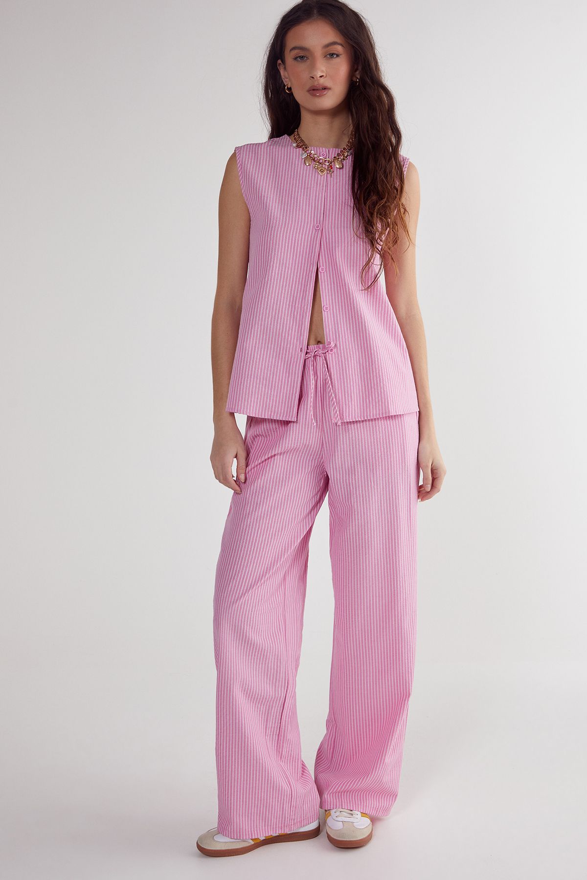 NastyGal Stripe Straight Leg Pant Pink image 4