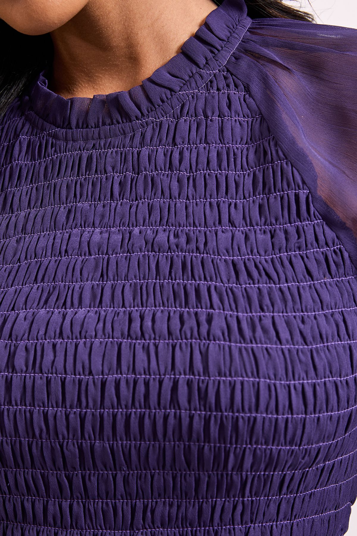 Dorothy Perkins Purple Shirred Bodice Frill Detail Dress Purple image 5