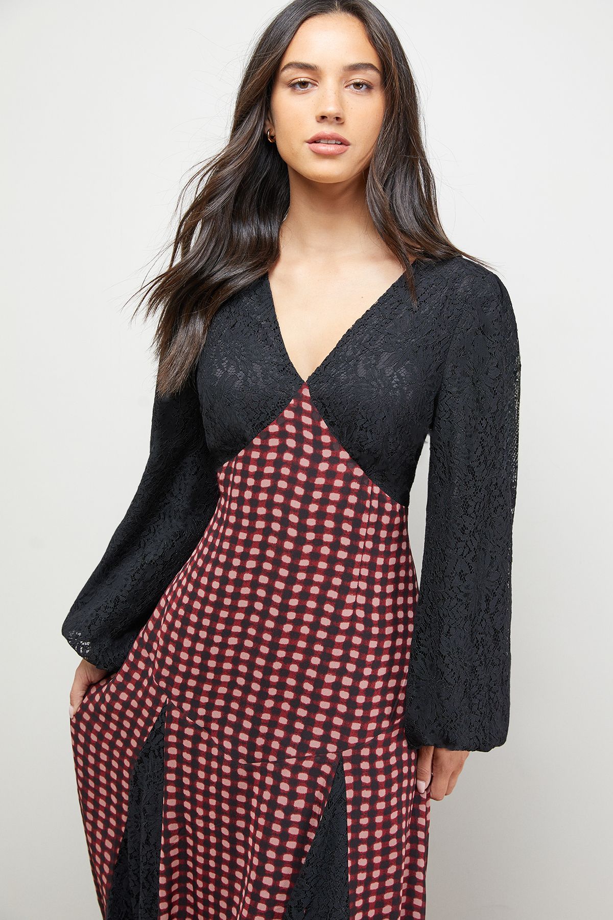 Oasis Check Contrast Panel Midaxi Dress Red image 5