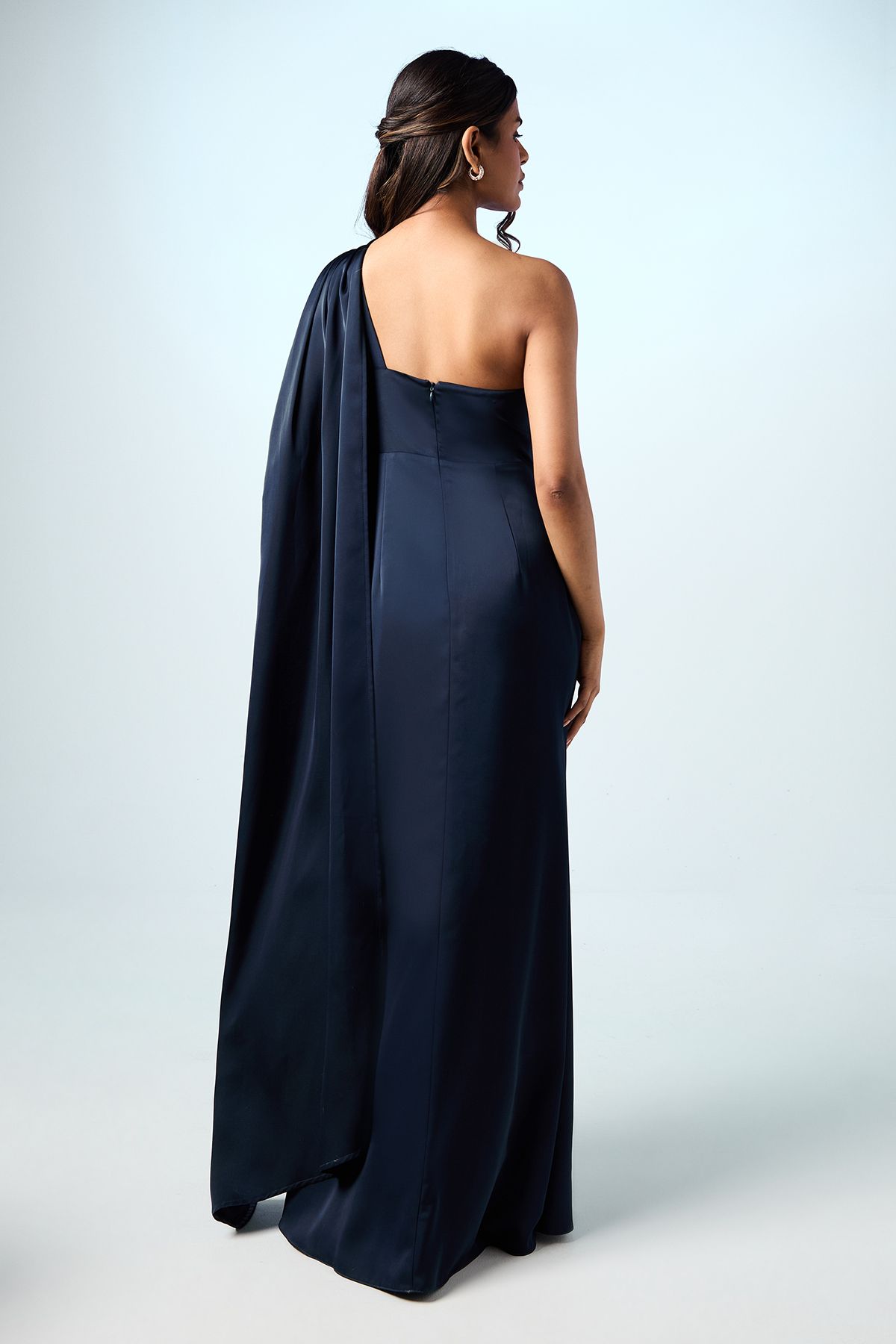 Coast Coast Honoured Petite Drape One Shoulder Satin Maxi Bridesmaid Dress Navy image 4