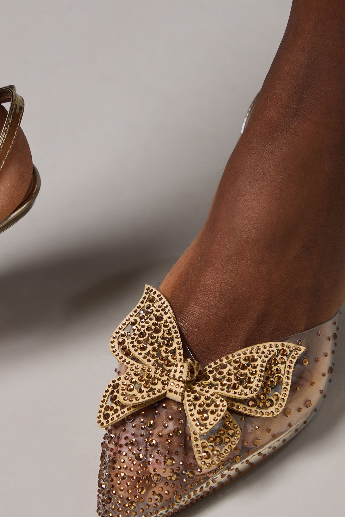 Coast Queenie Diamante Butterfly Pointed Slingback High Stiletto Heel Court Shoes Rose Gold image 3