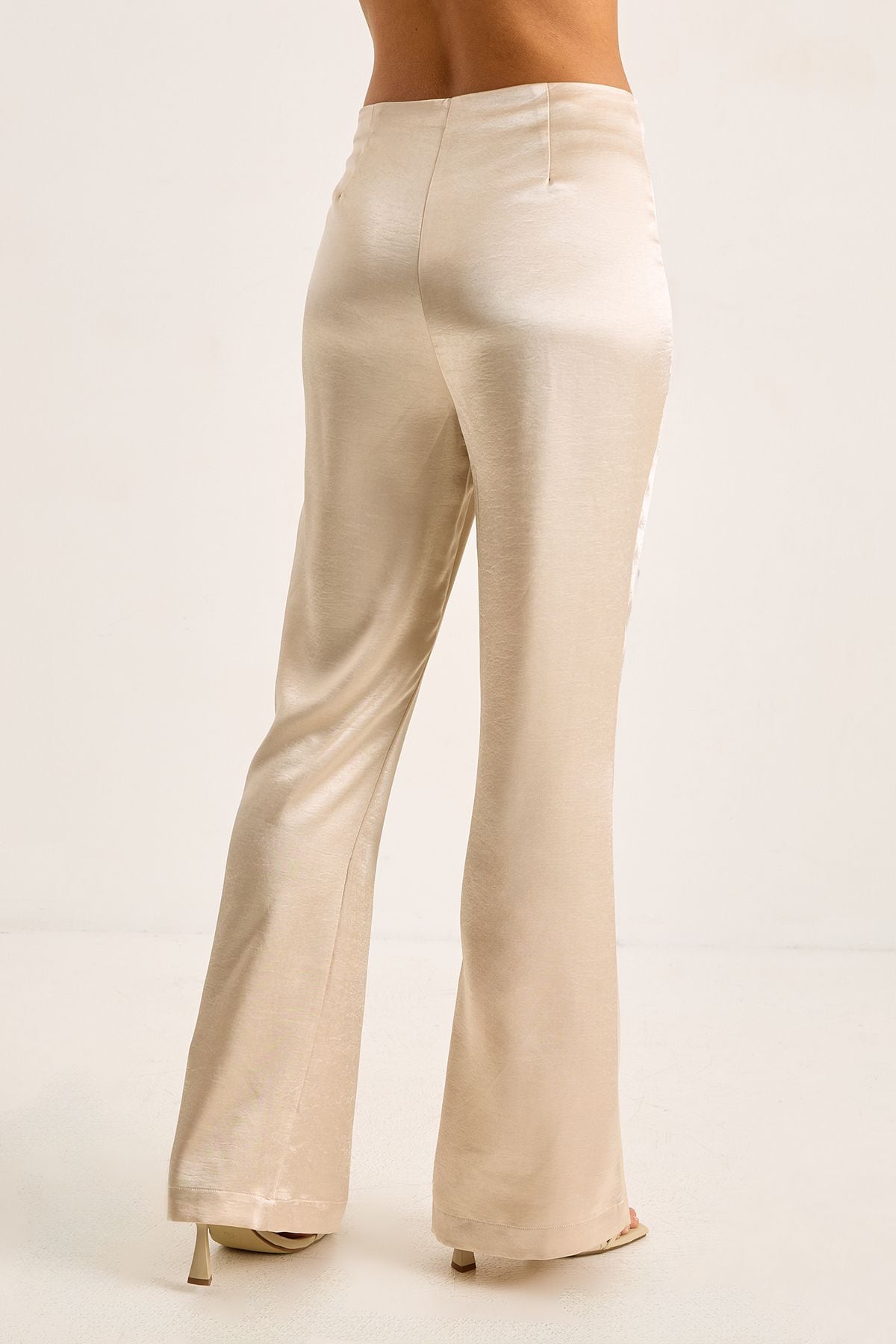 NastyGal Satin Flared Trousers Champagne image 3