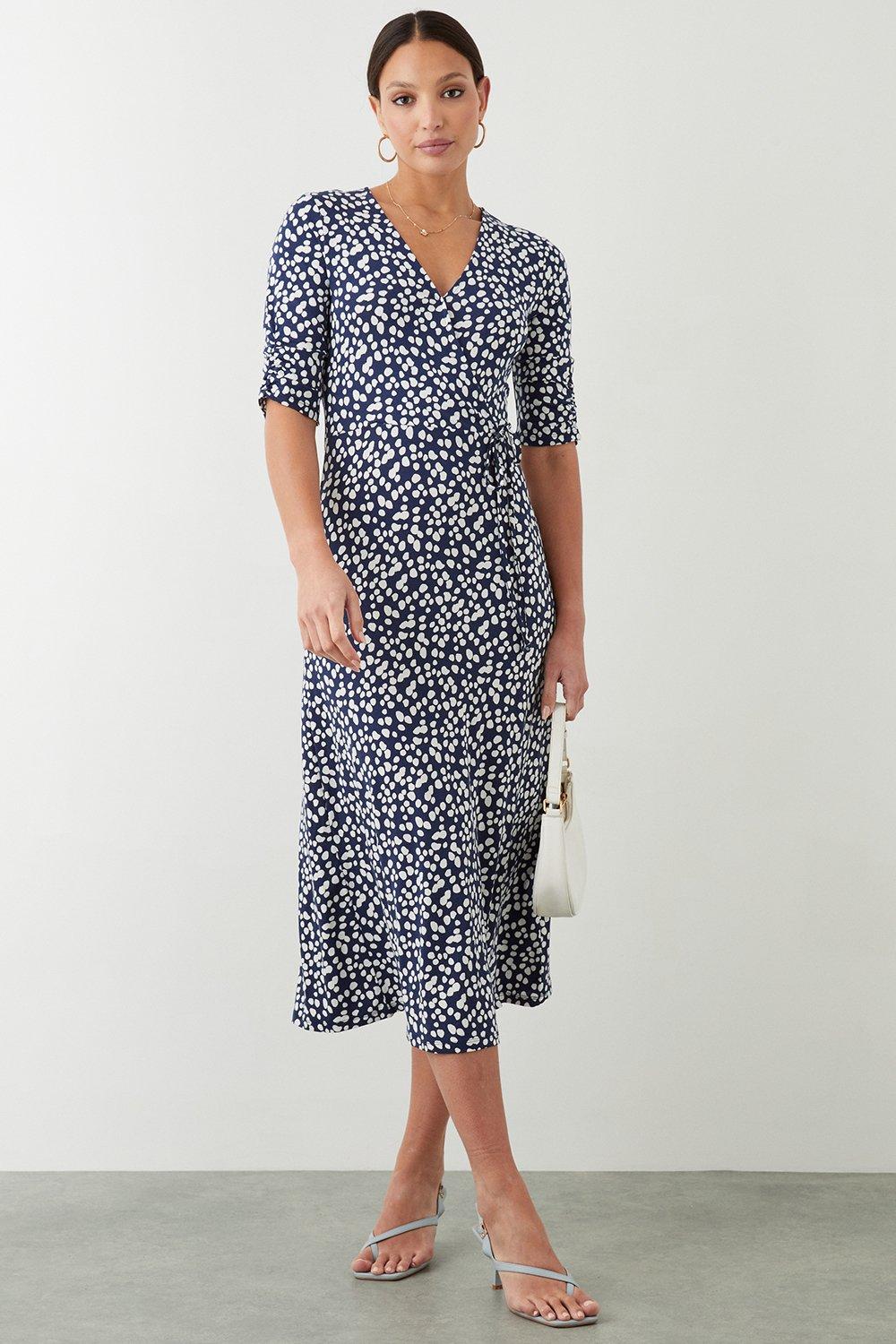 Dorothy Perkins Navy Spot Print  Wrap Jersey Midi Dress Navy image 2