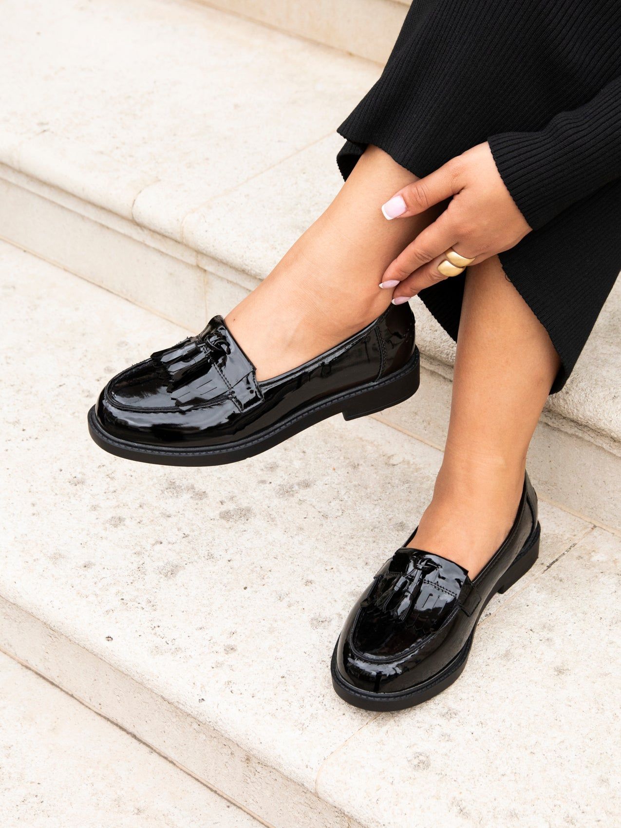 Linzi Kassidy Wide Fit Black Patent Loafer image 6