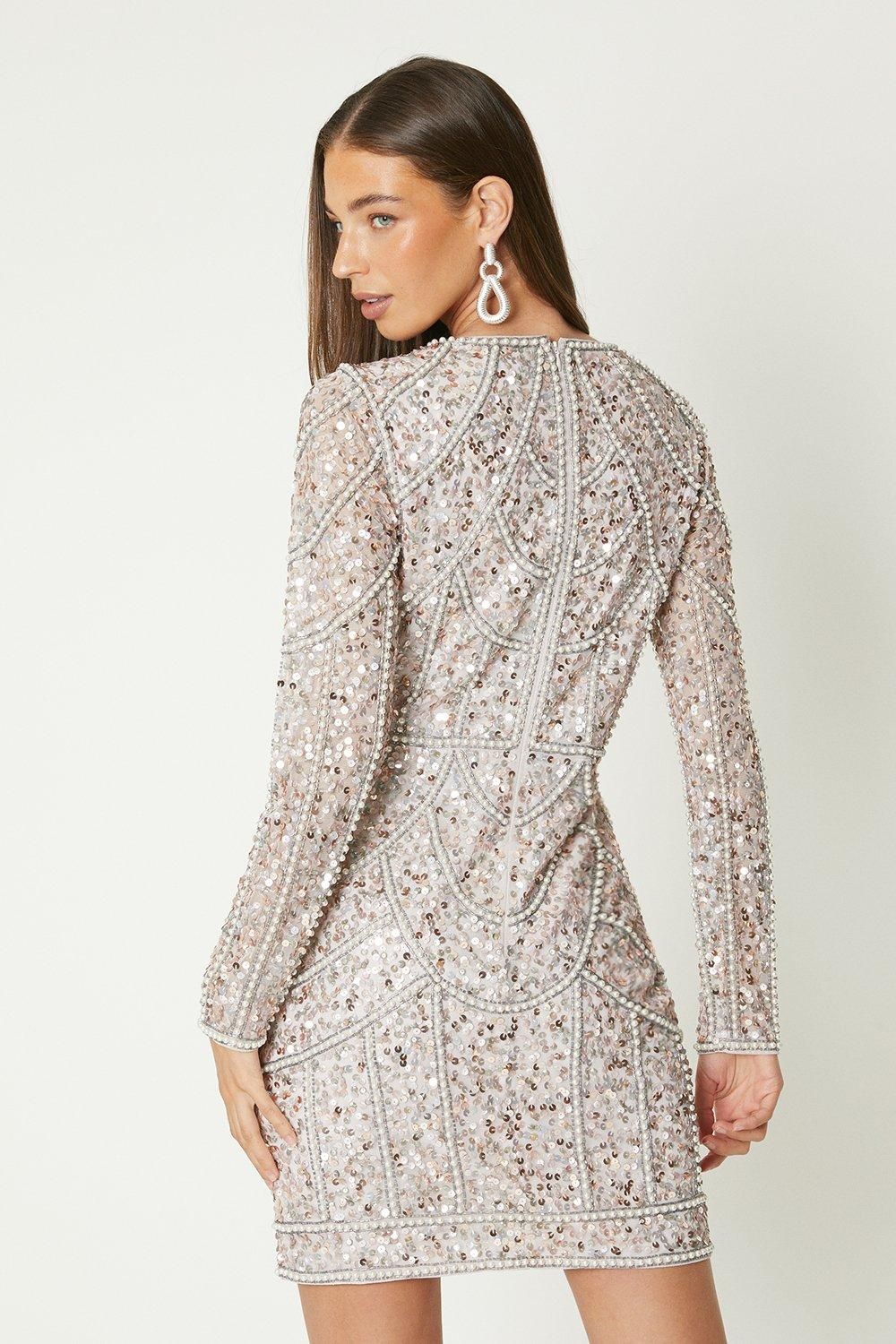 Coast Long Sleeve Sequin Mini Dress Blush image 3