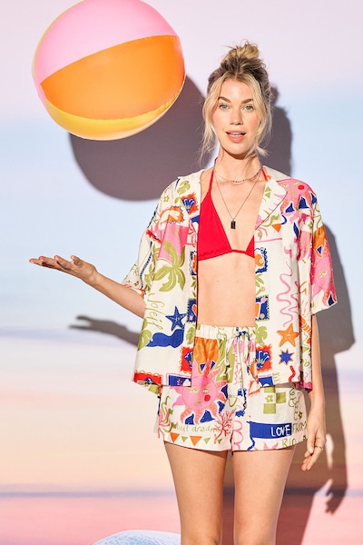 Warehouse HCD Postcard Print Drawstring Waist Shorts Multi