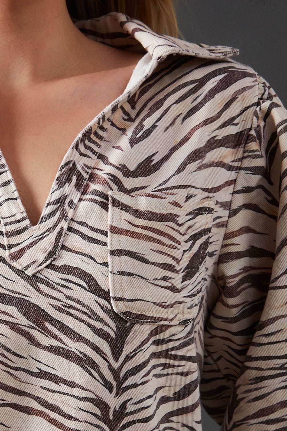 Warehouse Animal Denim Overhead Shirt Dress Zebra image 5