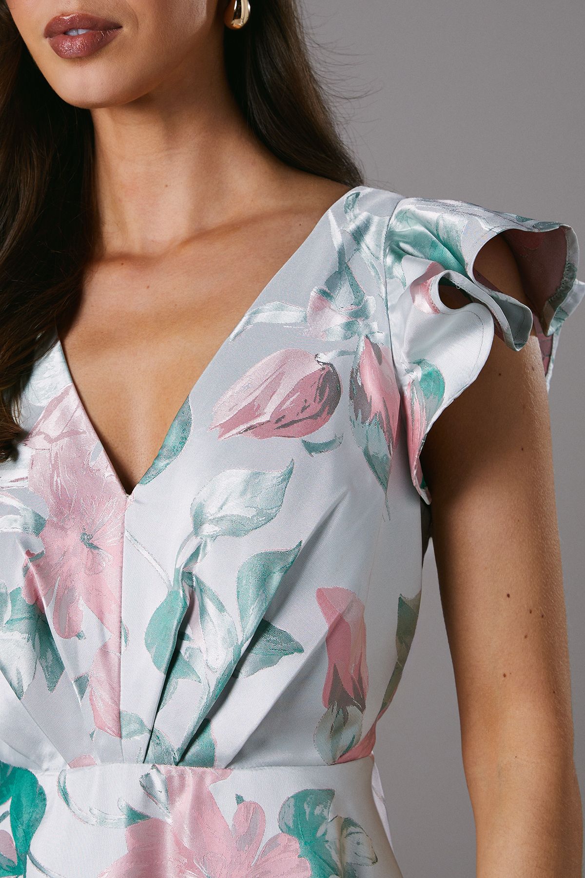 Coast Jacquard Ruffle Sleeve Prom Dress Mint image 4