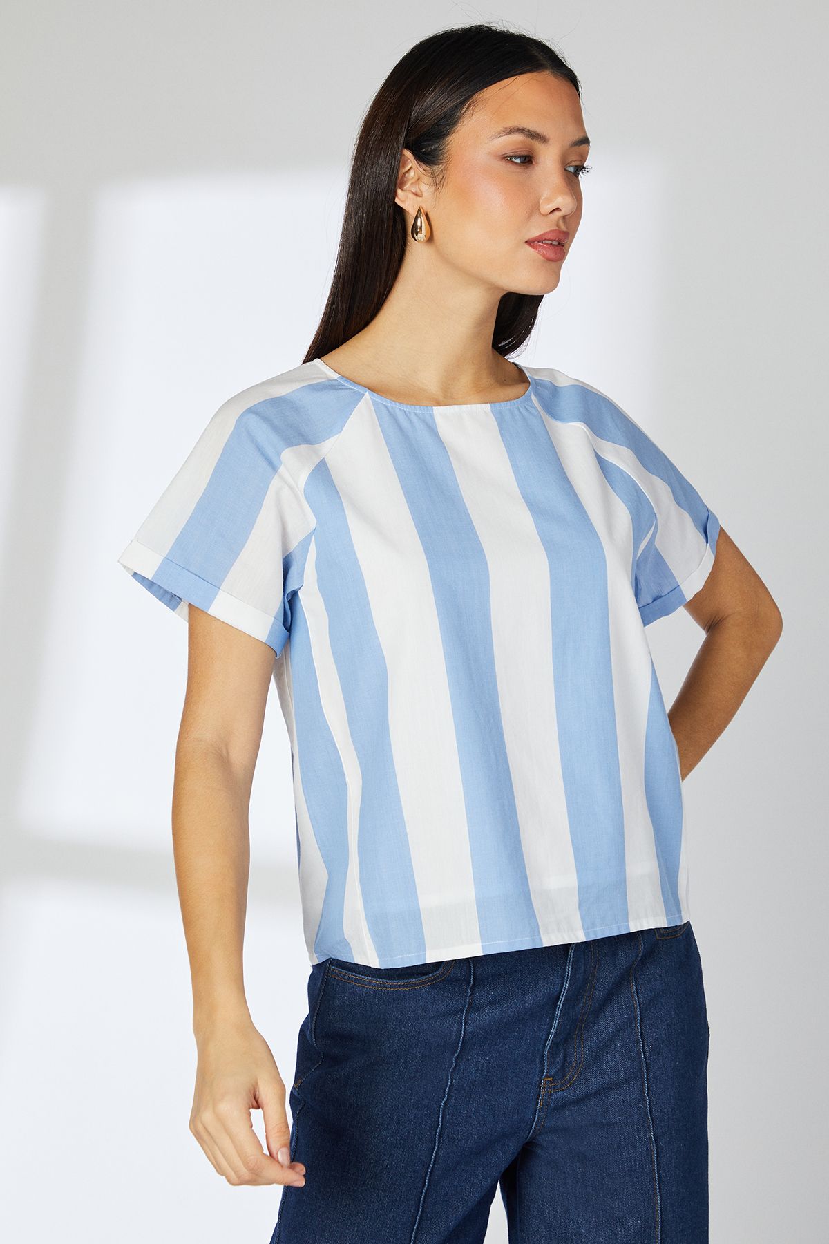 Principles Blue Stripe Wide Sleeve Blouse Blue image 1