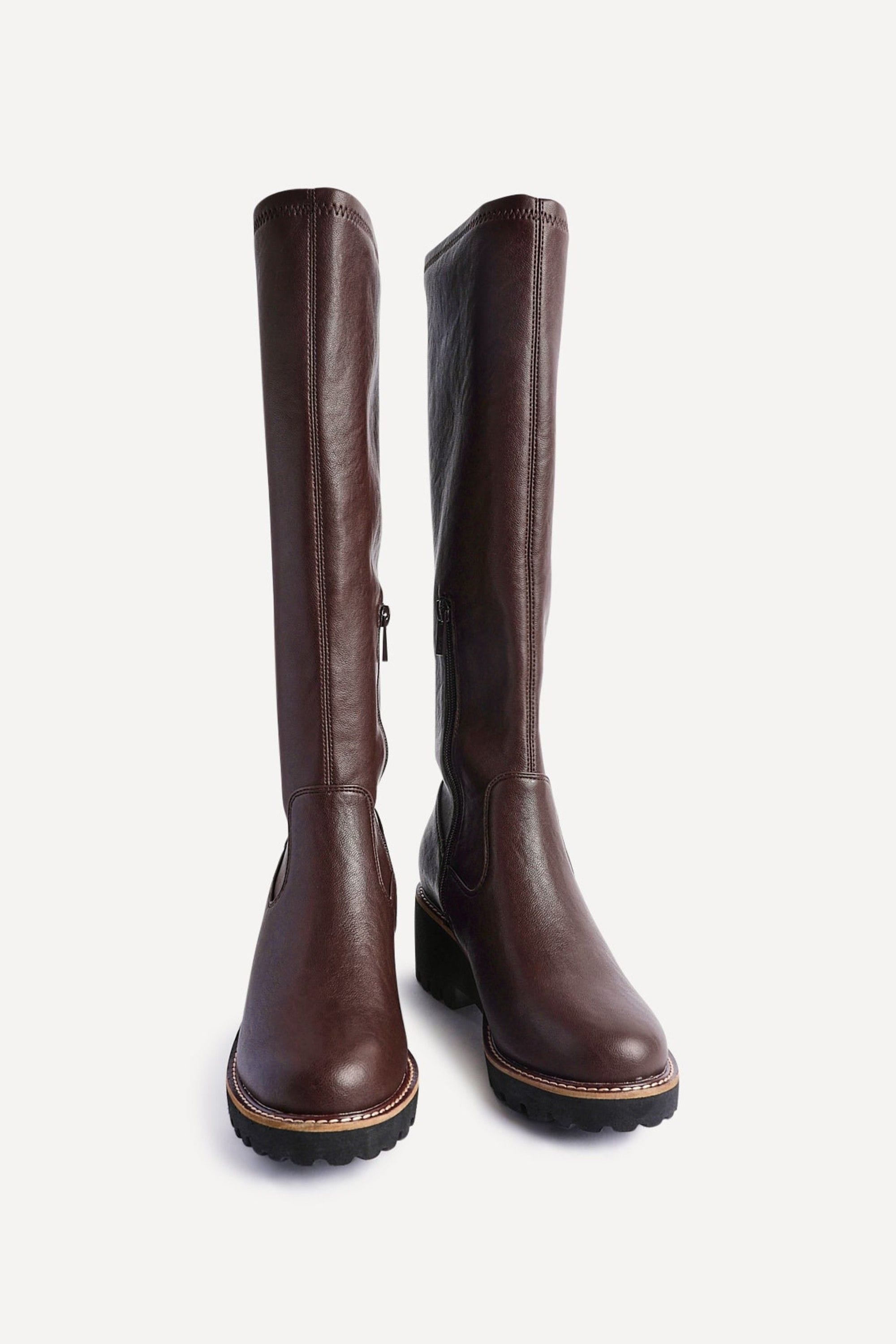 Linzi Resist Brown Faux Leather Stretch Wedge High Leg Boot image 3