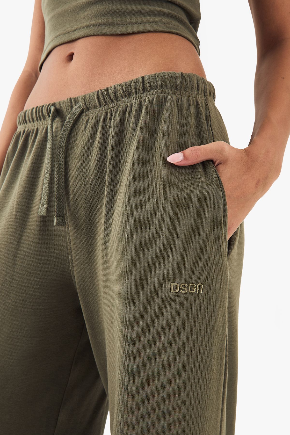 DSGN Studio DSGN Studio Embroidered Rib Wide Leg Trouser Washed Khaki image 4