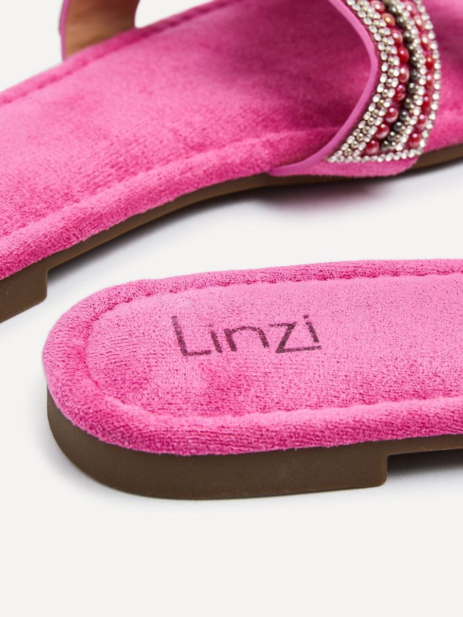 Linzi Indira Fuchsia Suede Aztec Design Embellished Slider Sandal image 5