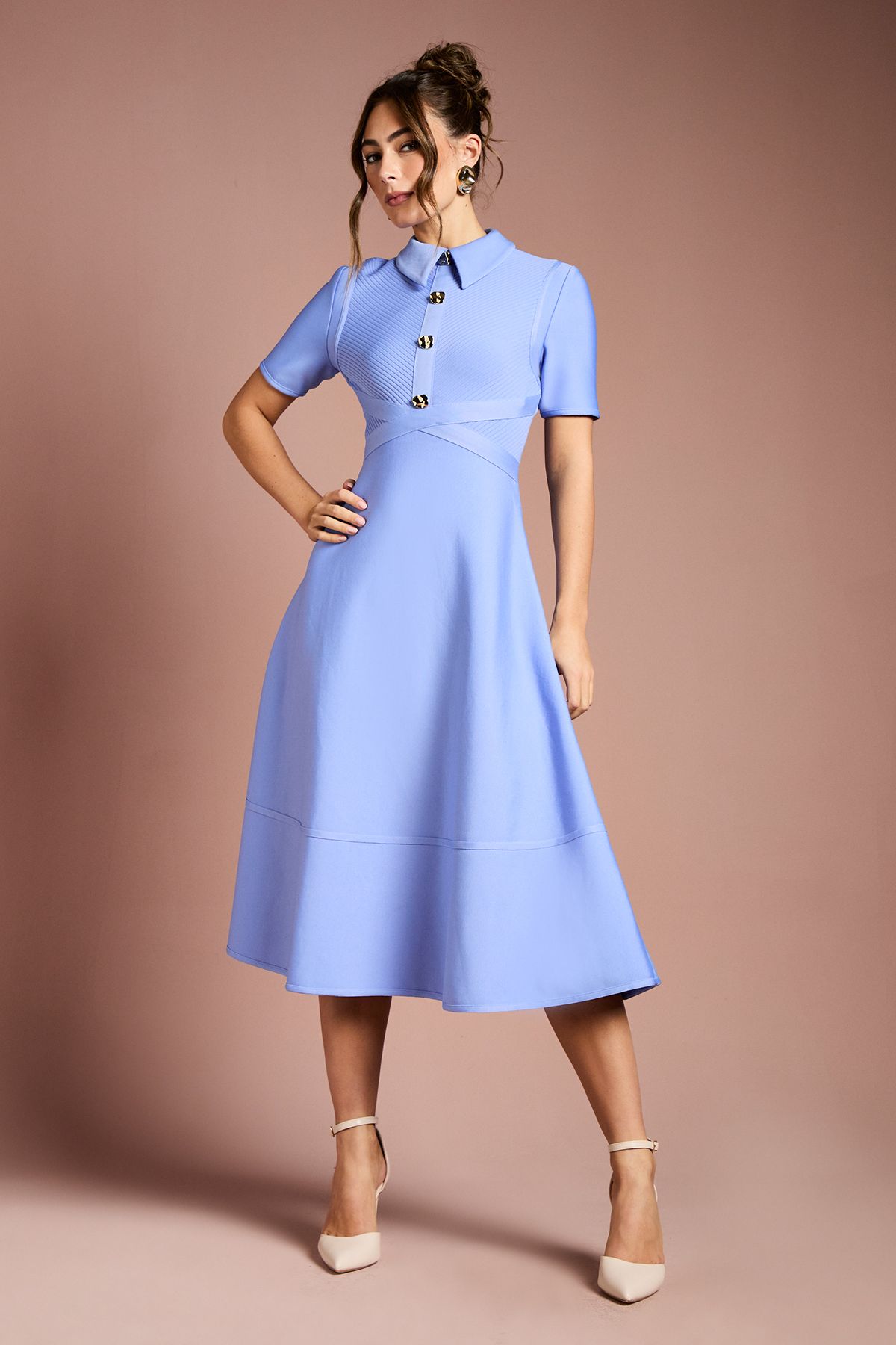 Coast Bandage Knit Short Sleeve Shirt Midi Dress Blue image 2