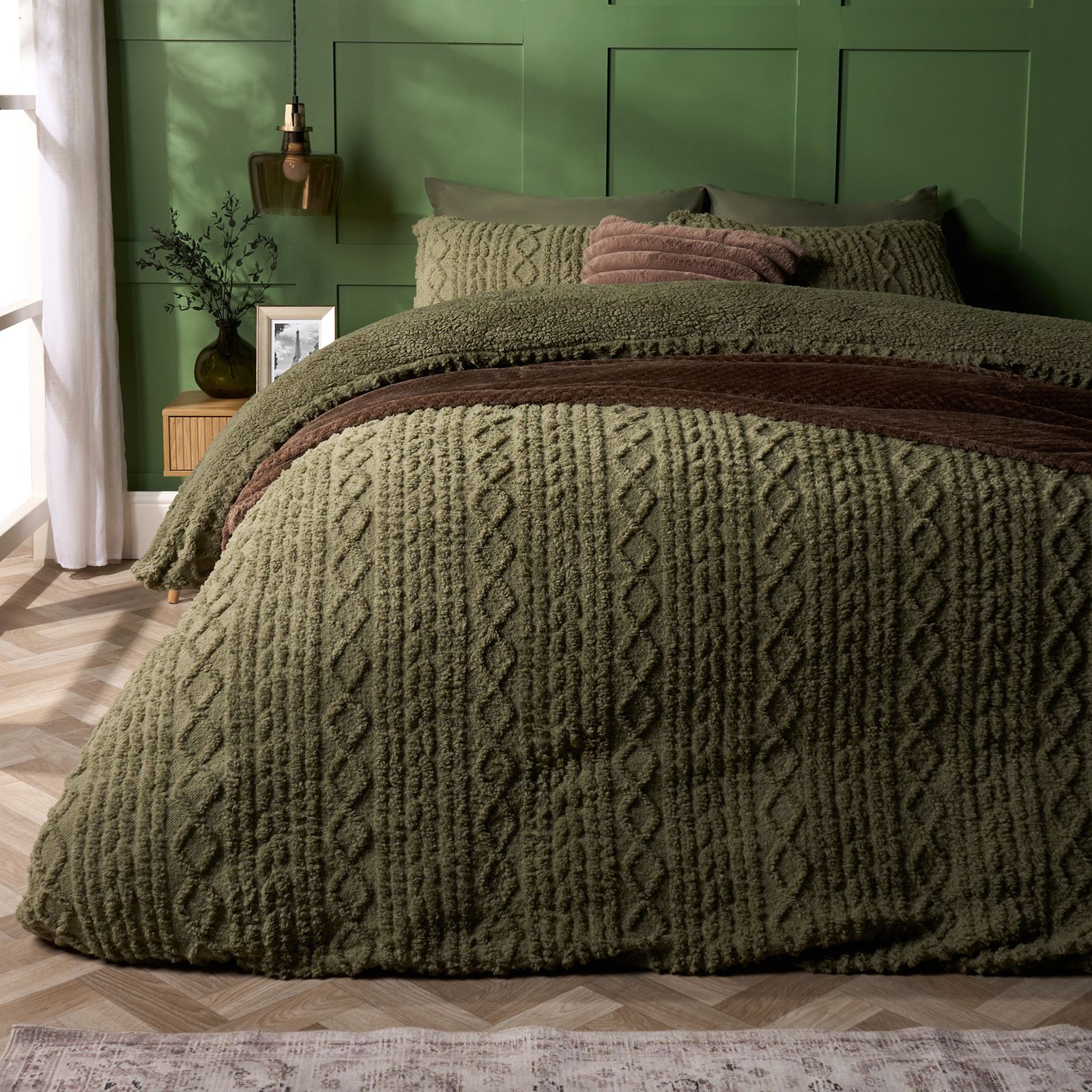 OHS Cable Knit Fleece Duvet Cover Set Warm Reversible Bedding image 1