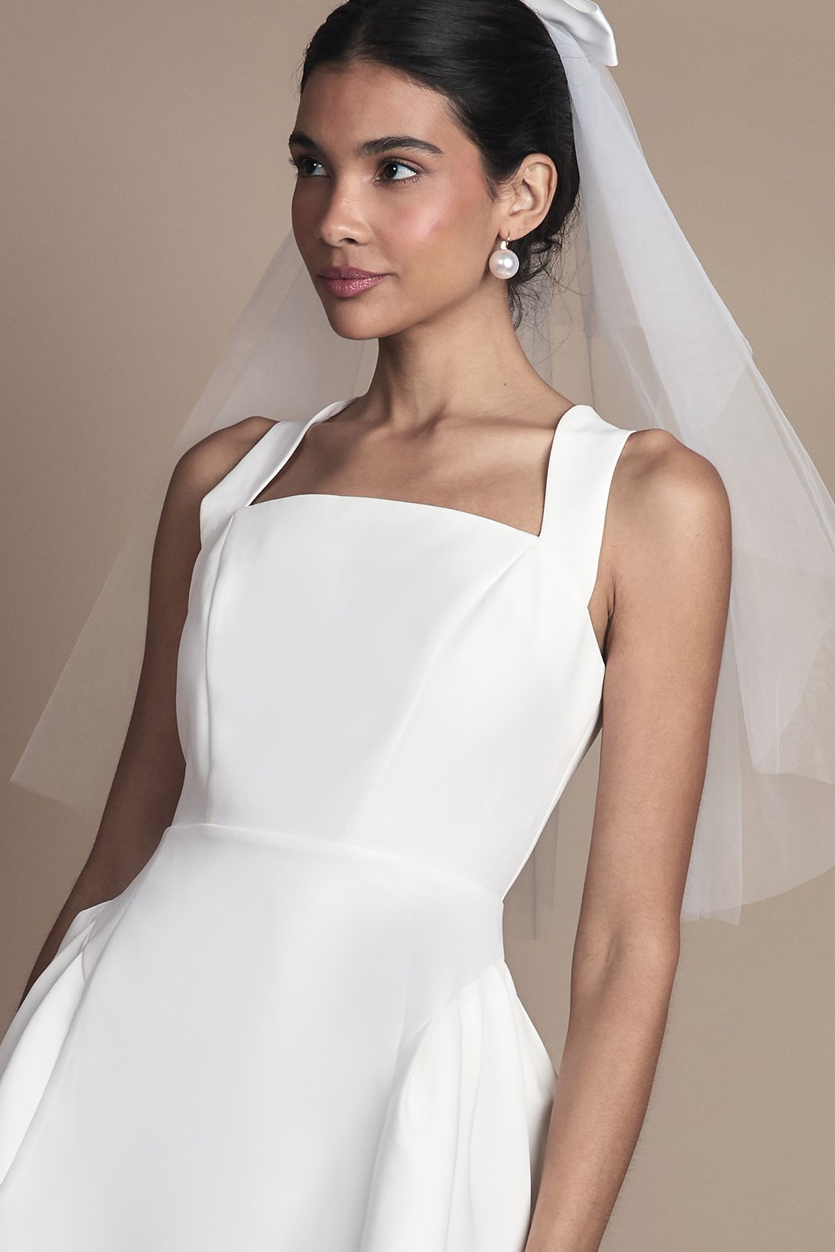 Coast Petite Bow Back Structured Crepe Bridal Mini Dress Ivory image 2