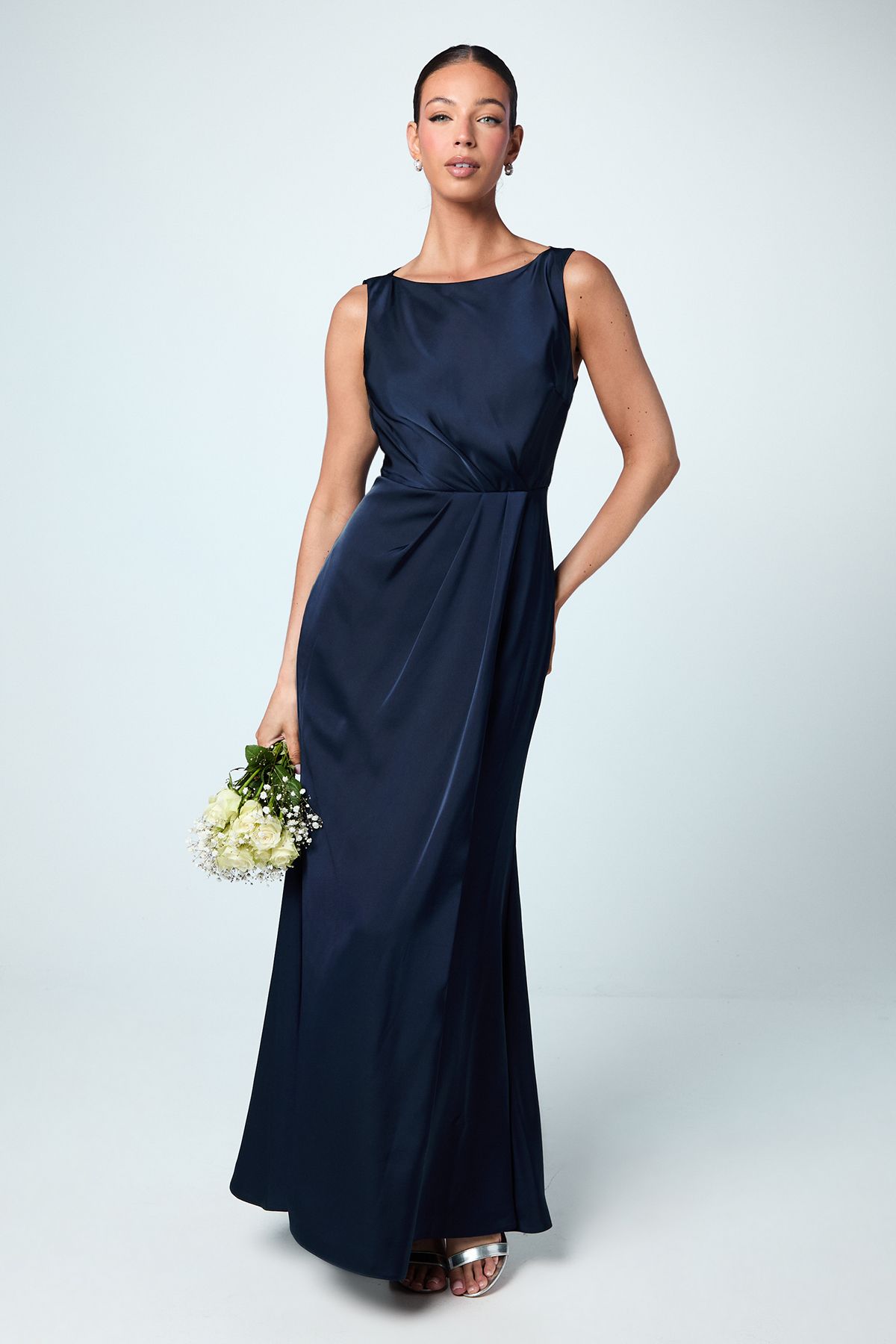 Coast Asymmetric Back Detail Satin Bridesmaid Dress Navy image 1