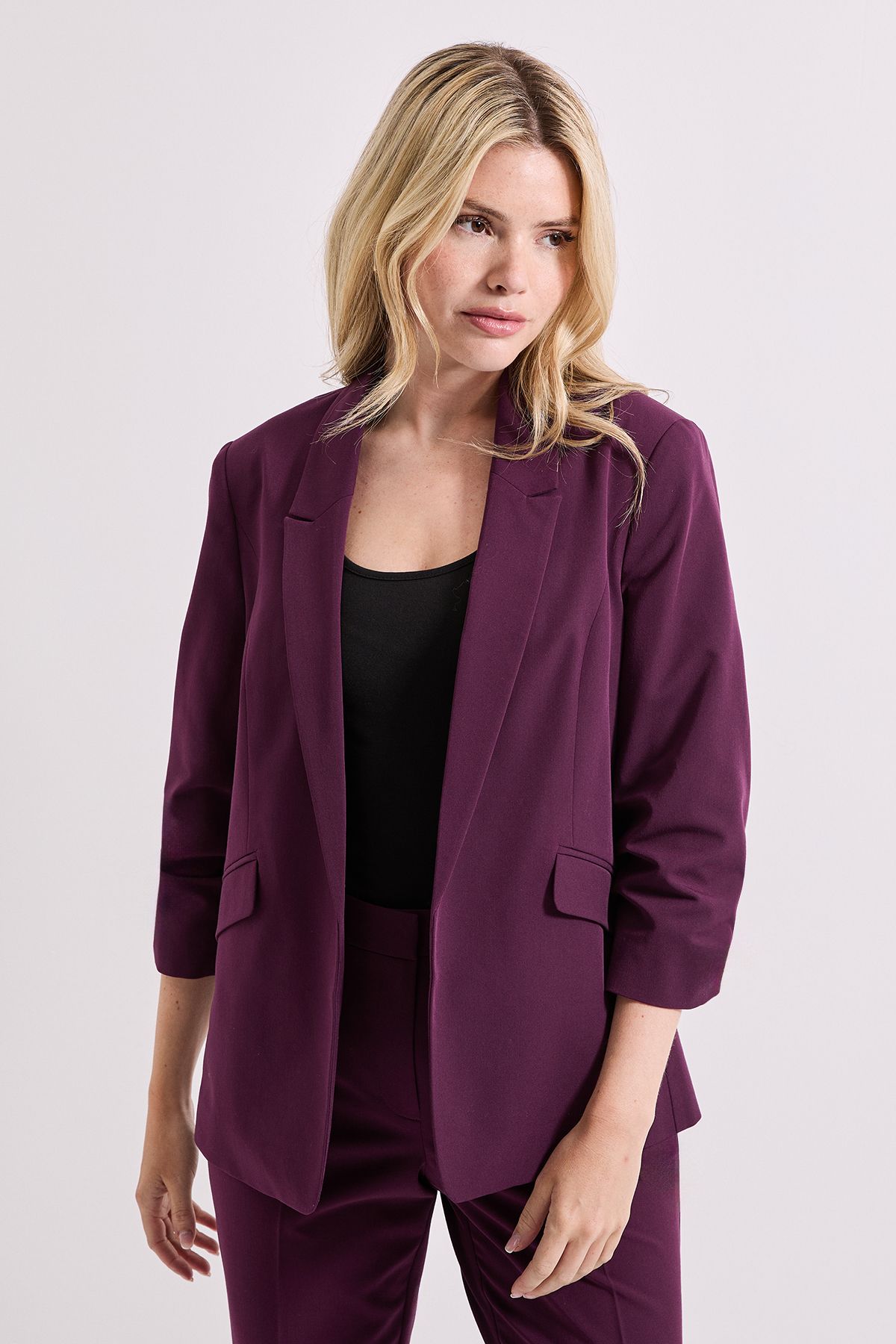 Dorothy Perkins Ruched Sleeve Blazer Plum image 1