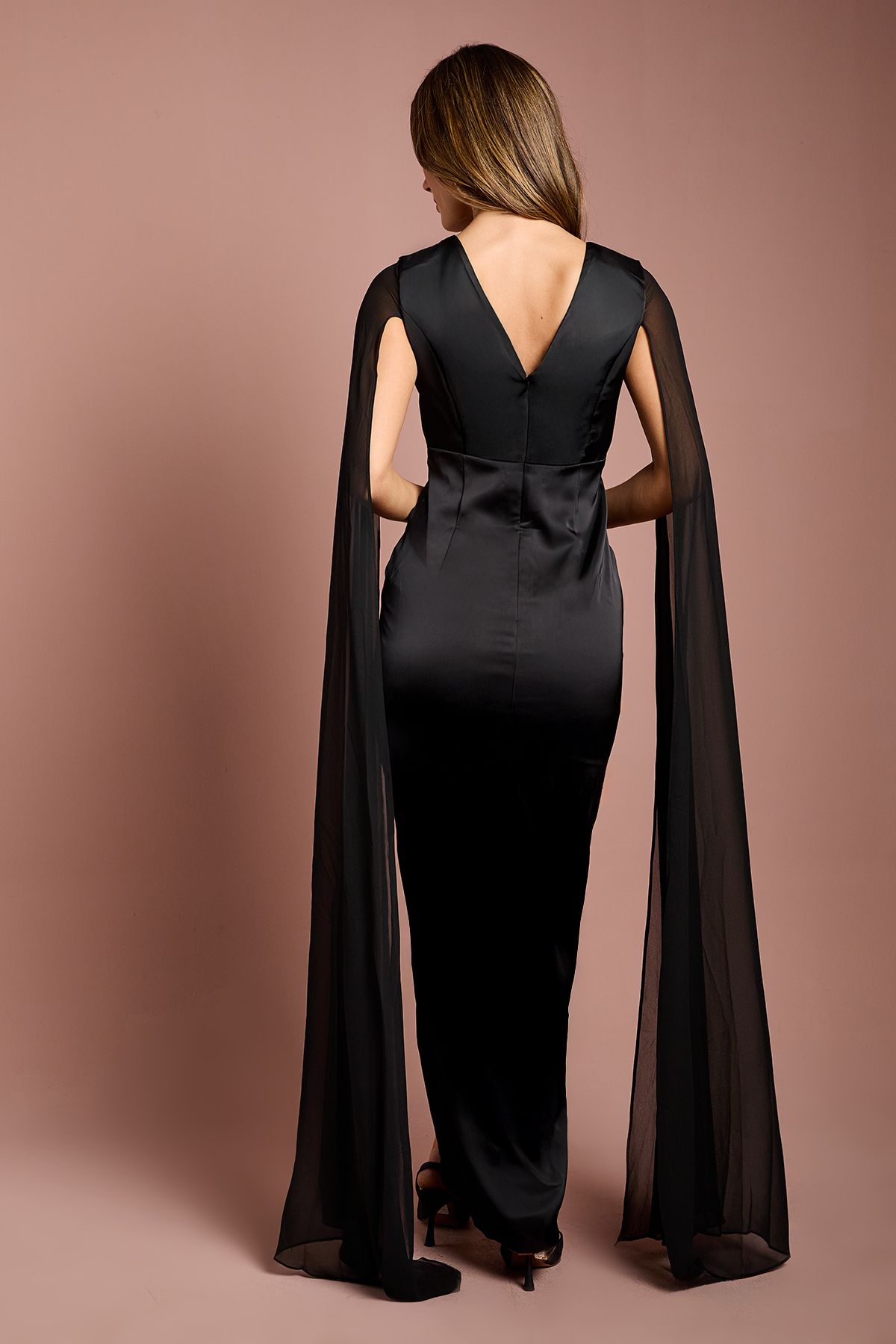 Coast Satin Cape Sleeve Maxi Dress Black image 4