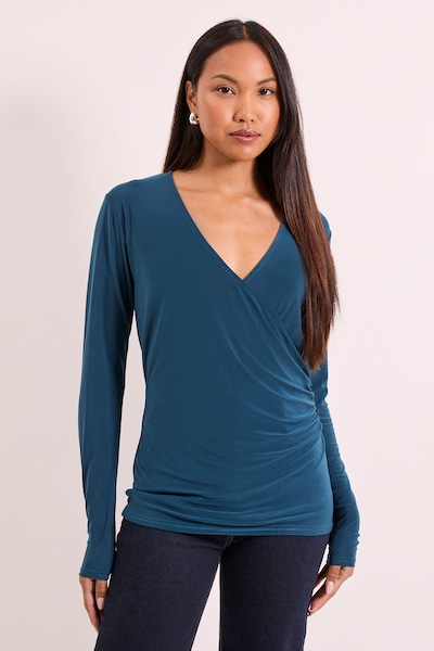 Principles Teal Wrap Ruched Side Long Sleeve Jersey Top Teal