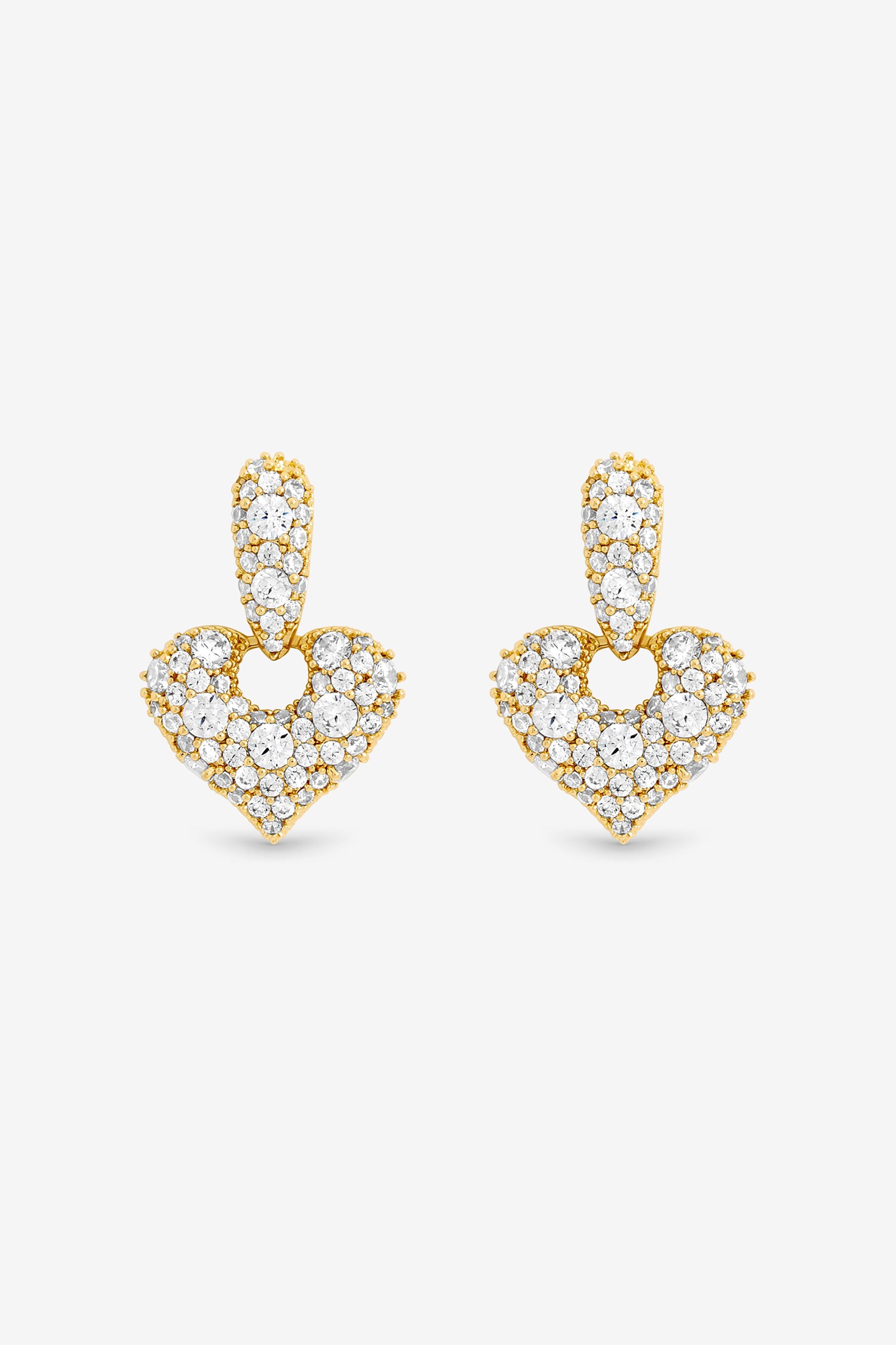 Jon Richard Gold Plated and Pave Heart Door Knocker Earrings image 1