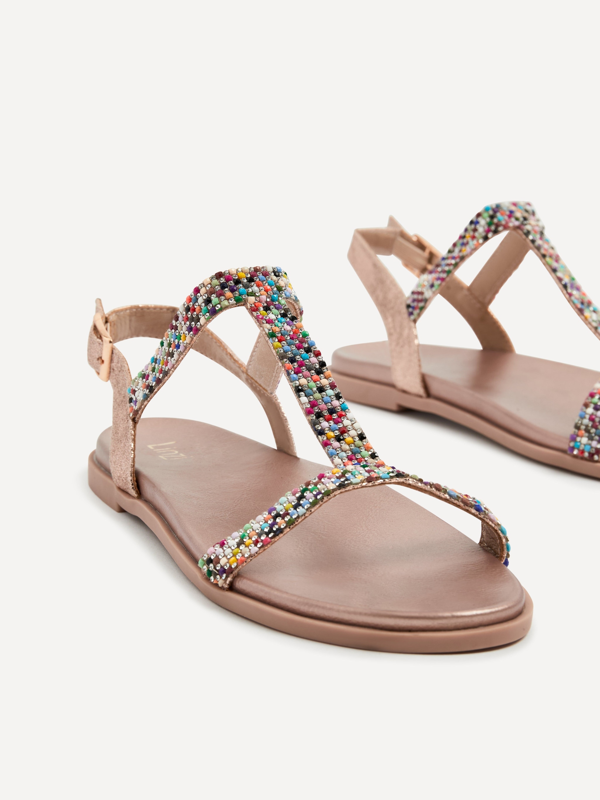 Linzi Aubrey Rose Gold T-Bar Flat Sandal image 4