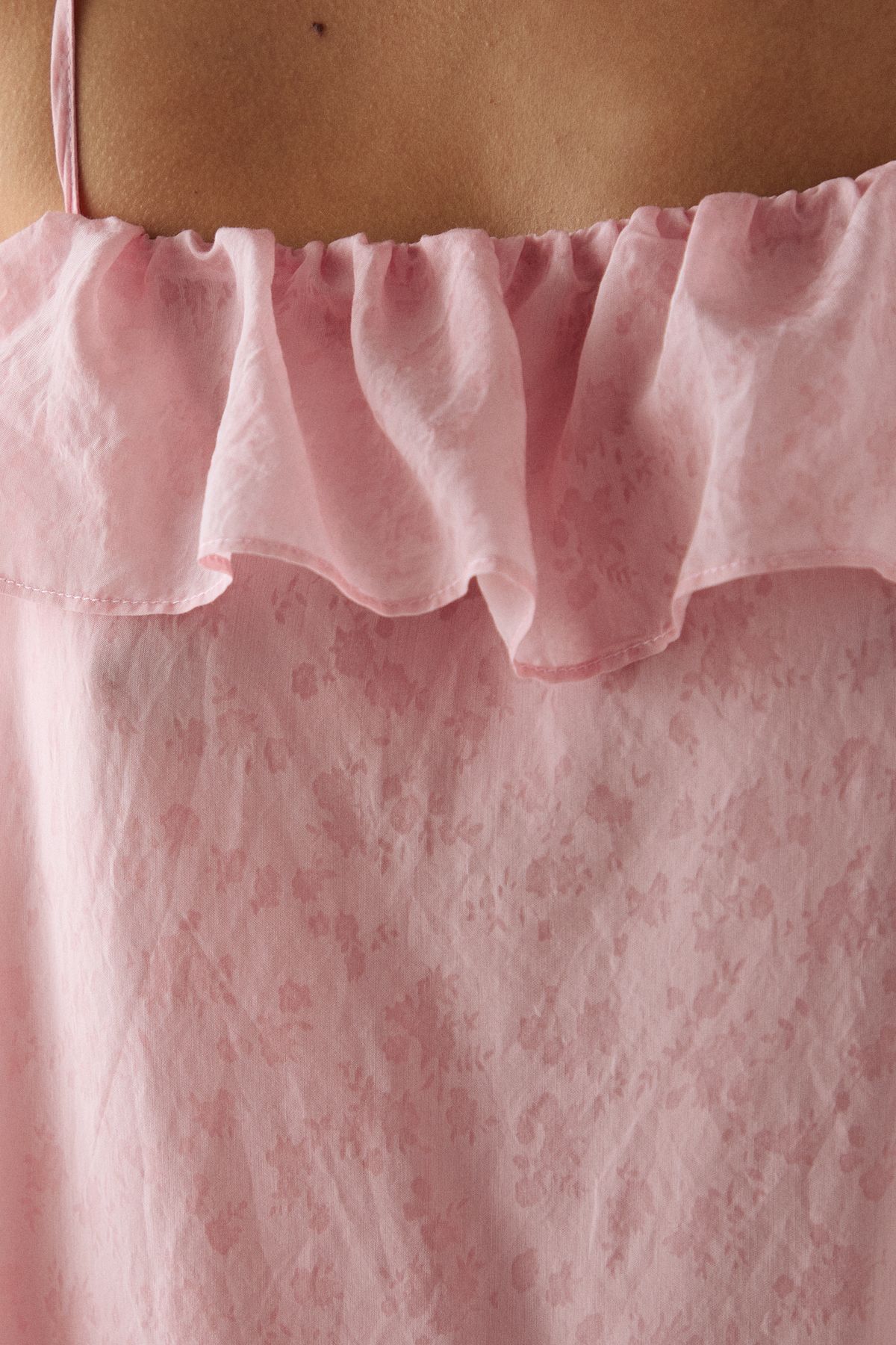 Warehouse Rose Organza Strappy Frill Midi Sundress Pink image 5