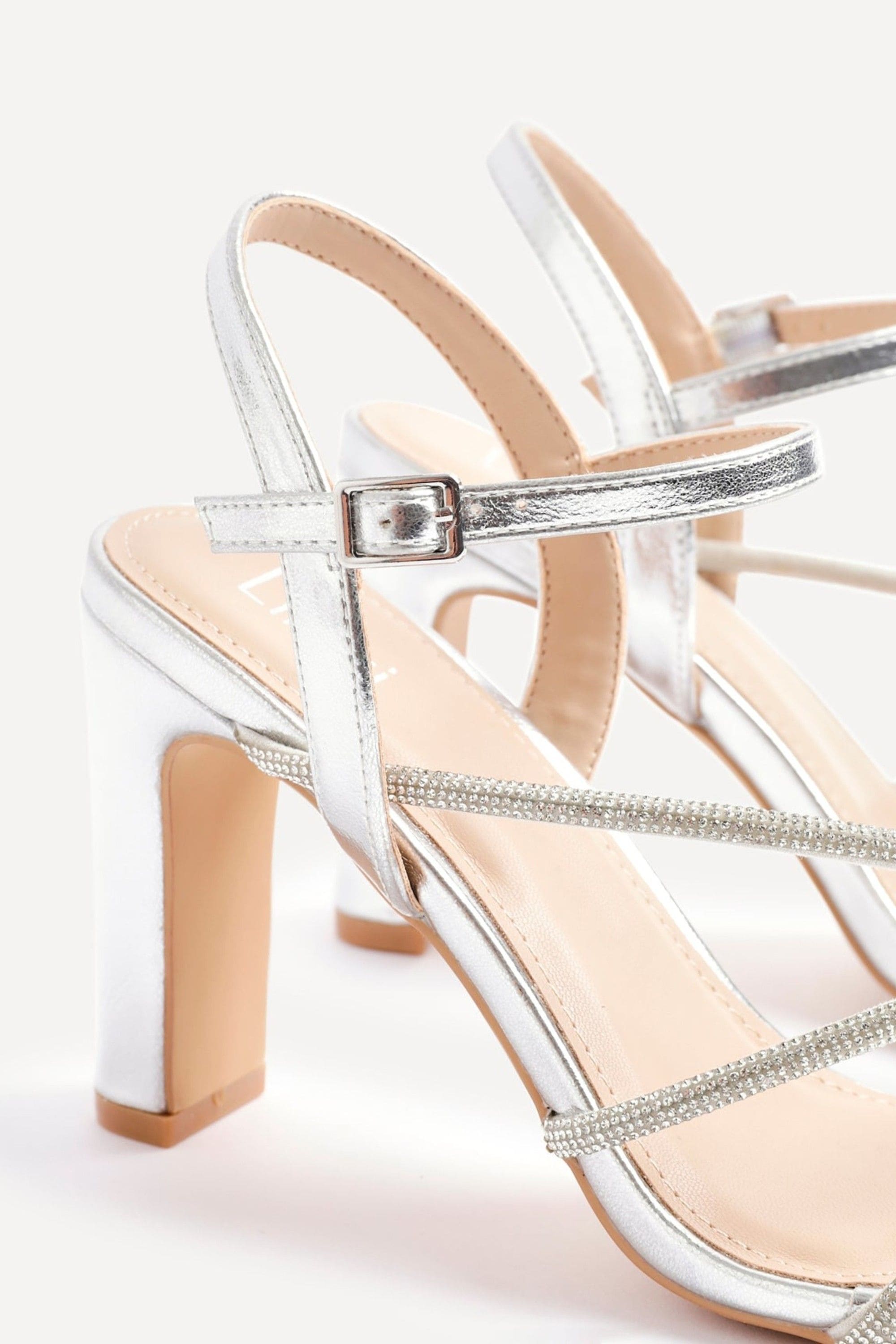 Linzi Matilda Silver Faux Leather Diamante Block Heel image 4
