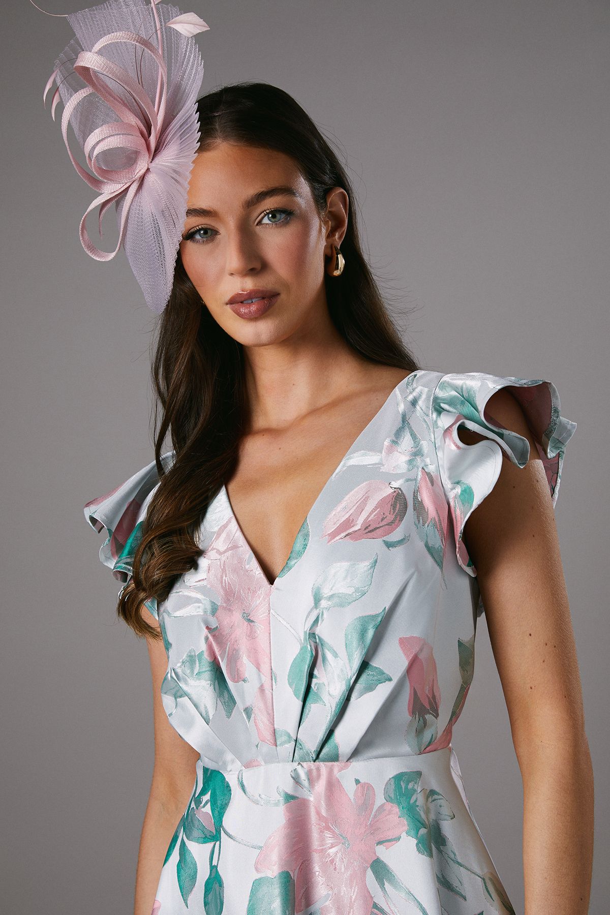 Coast Jacquard Ruffle Sleeve Prom Dress Mint image 3