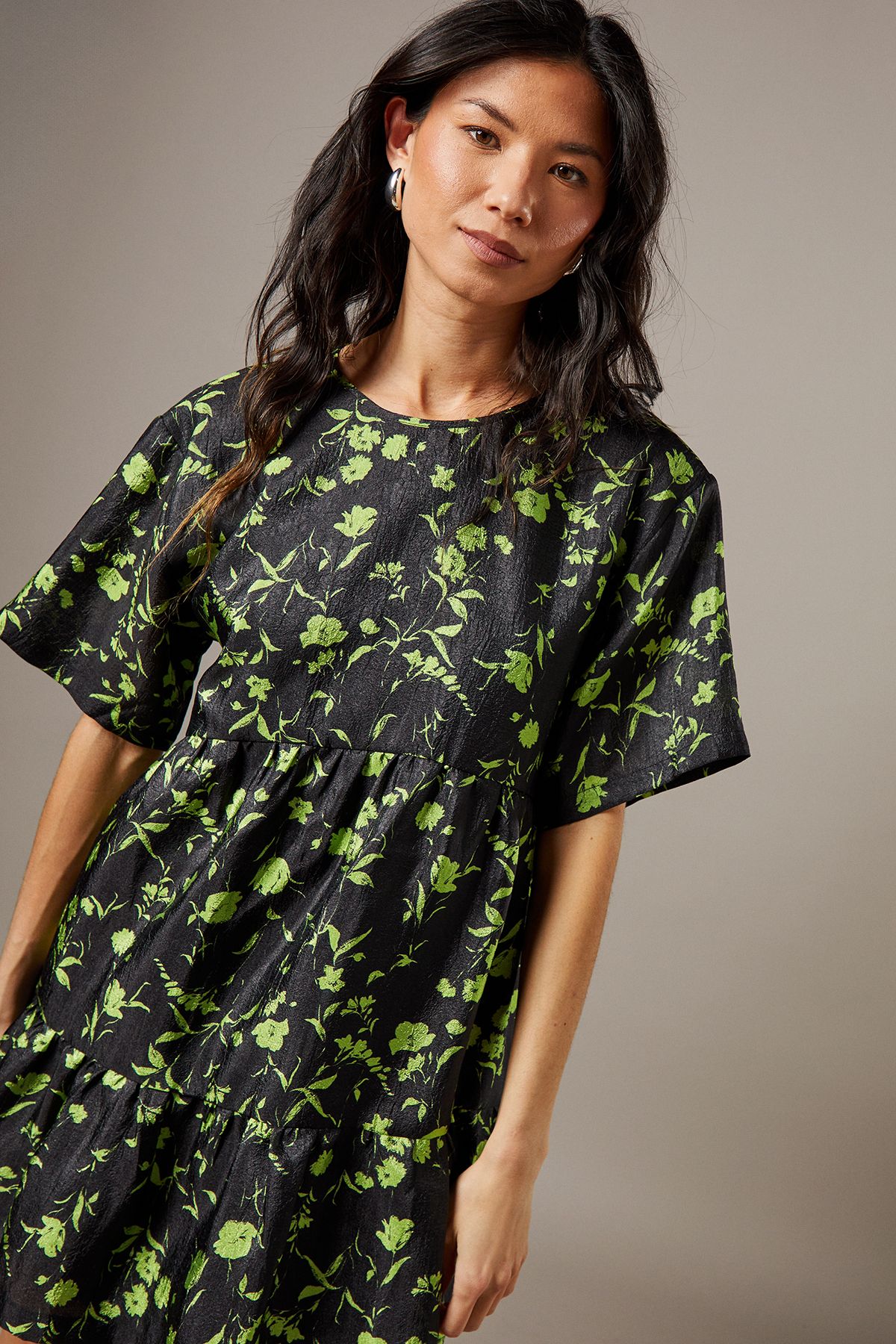 Warehouse Organza T Shirt Smock Mini Dress Lime image 4