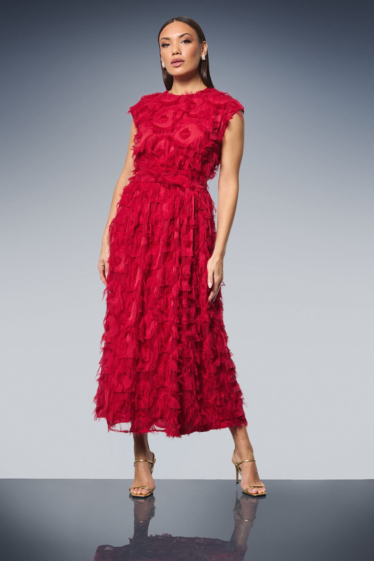 Principles Fit & Flare Textured Jacquard Midi Dress Berry image 1