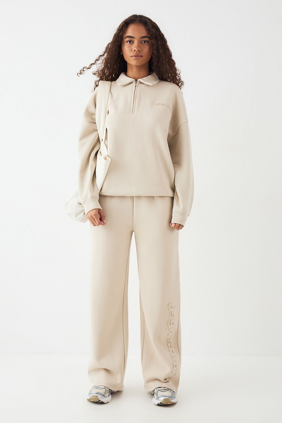 DSGN Studio DSGN Studio Embossed Collared Half Zip Sweatshirt Stone image 5