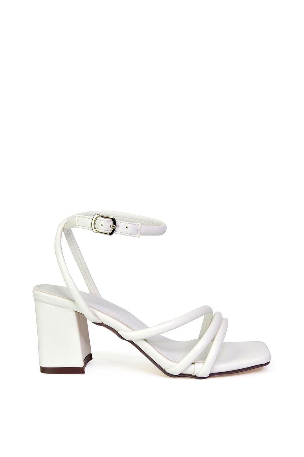 XY London 'Trixie' Square Toe Buckle Up Ankle Strappy Mid Block Heel Sandals