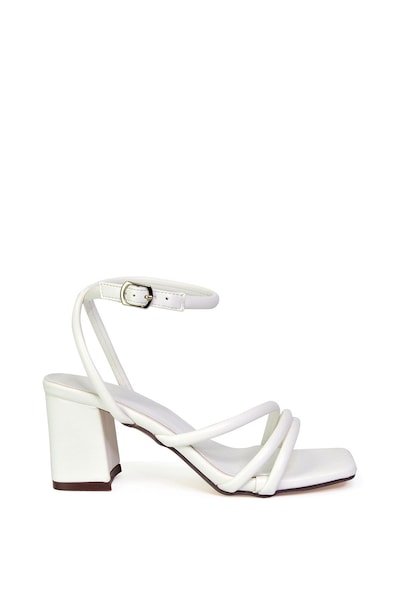 XY London 'Trixie' Square Toe Buckle Up Ankle Strappy Mid Block Heel Sandals