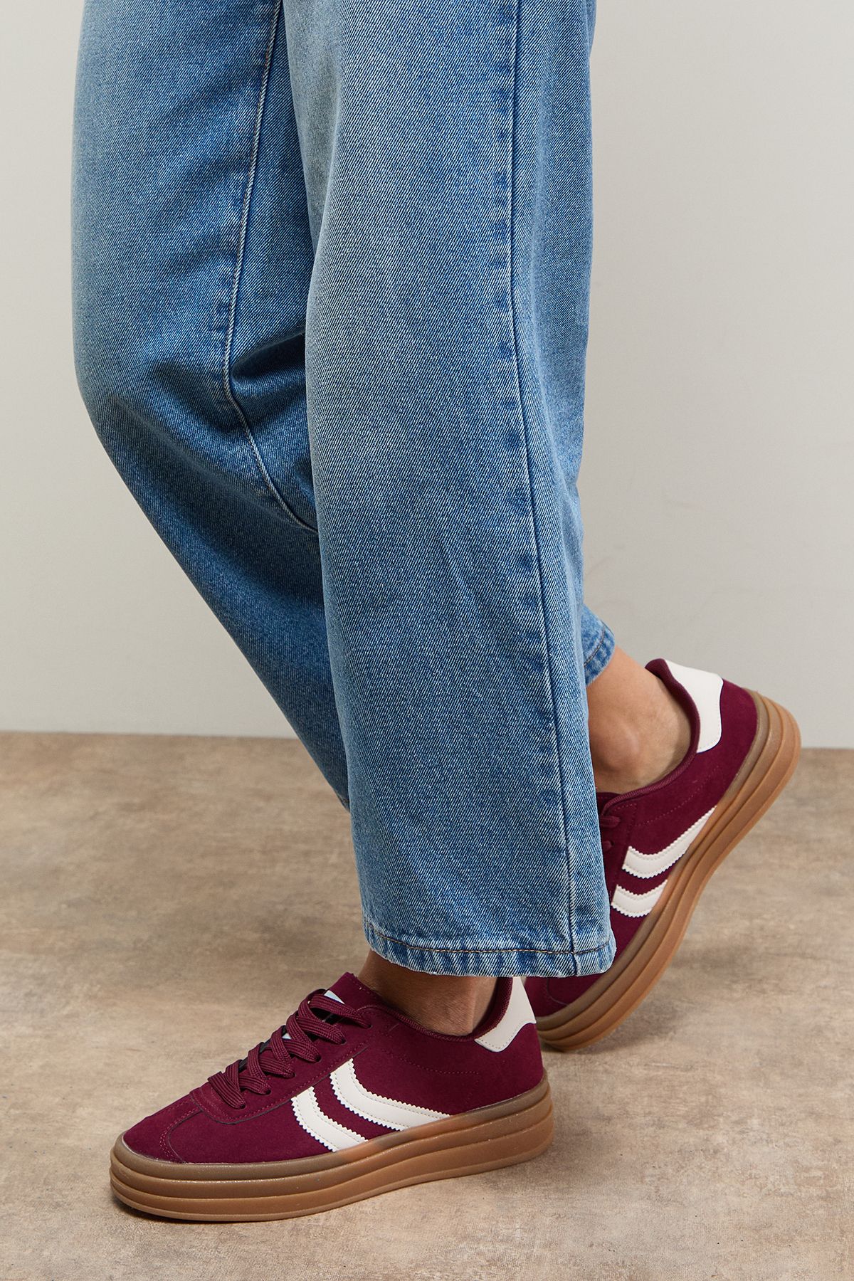 Oasis Lorina Faux Suede Lace Up Platform Trainers Burgundy image 1