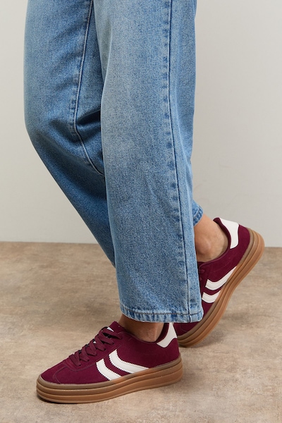 Oasis Lorina Faux Suede Lace Up Platform Trainers Burgundy