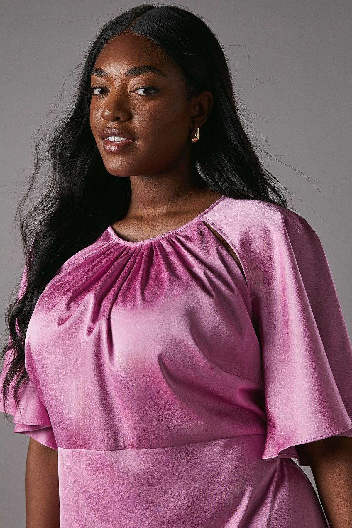 Coast Plus Cut Out Sleeve Satin Midi Dress Pink image 3