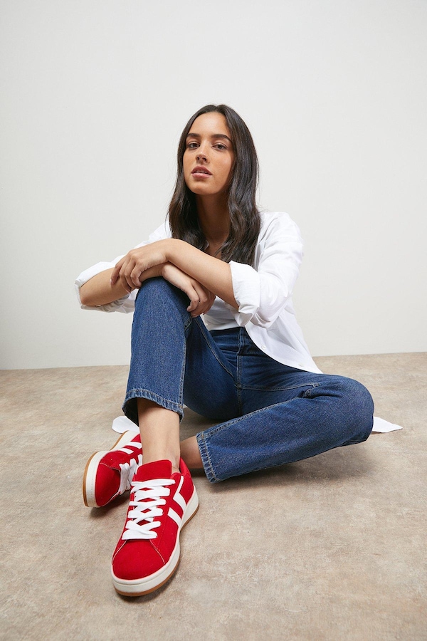Oasis Leocadia Faux Suede Lace Up Trainers Red