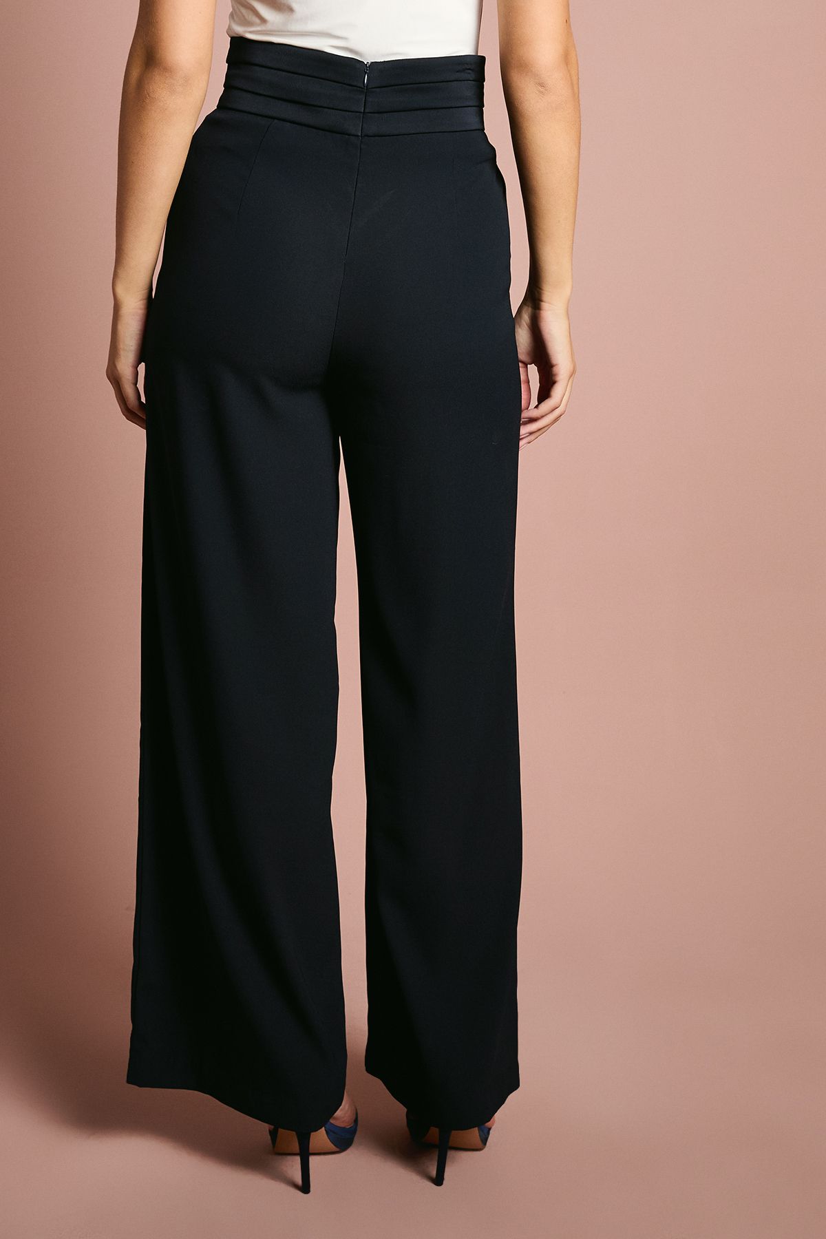 Coast Wide Leg Trouser With Satin Pleated Waistband Navy image 3