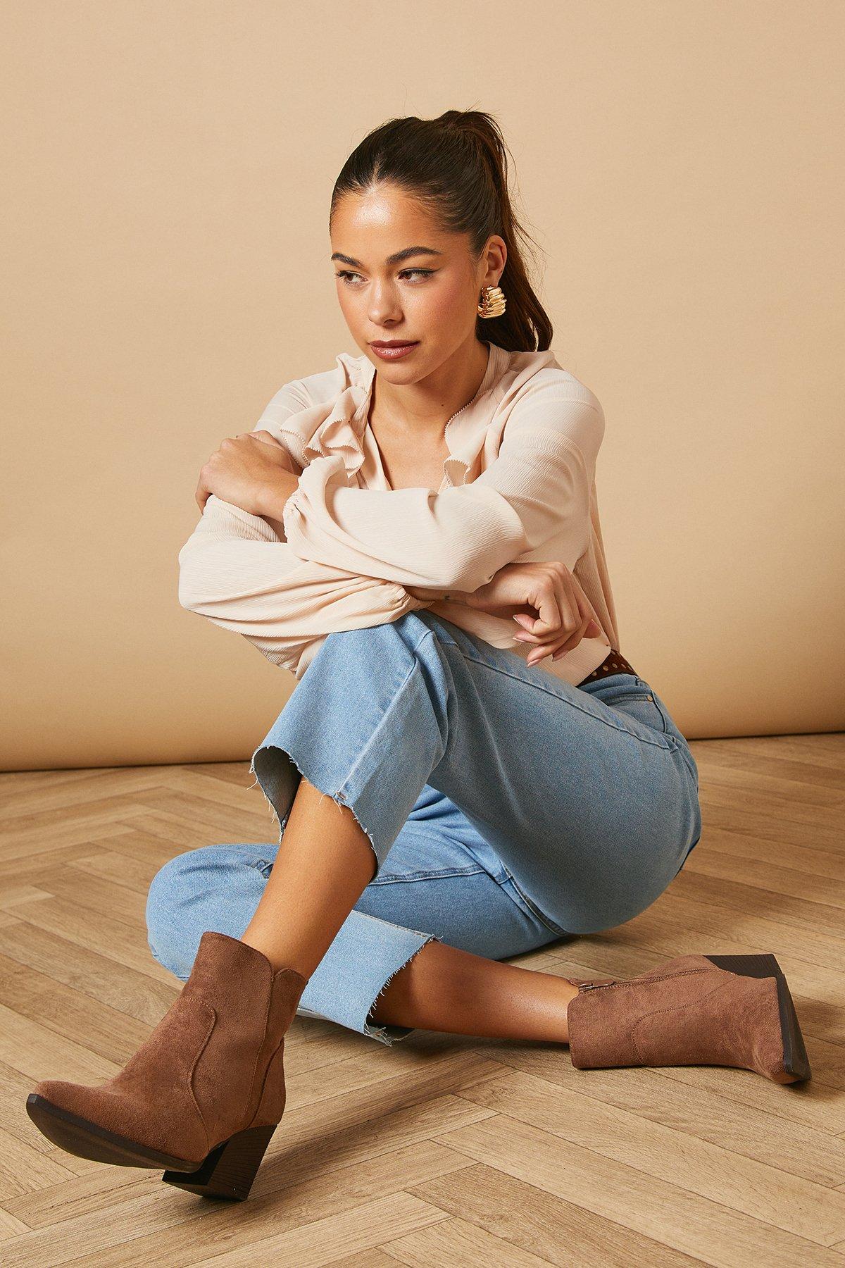 Oasis Sorrel Faux Suede Western Ankle Boots Taupe image 1