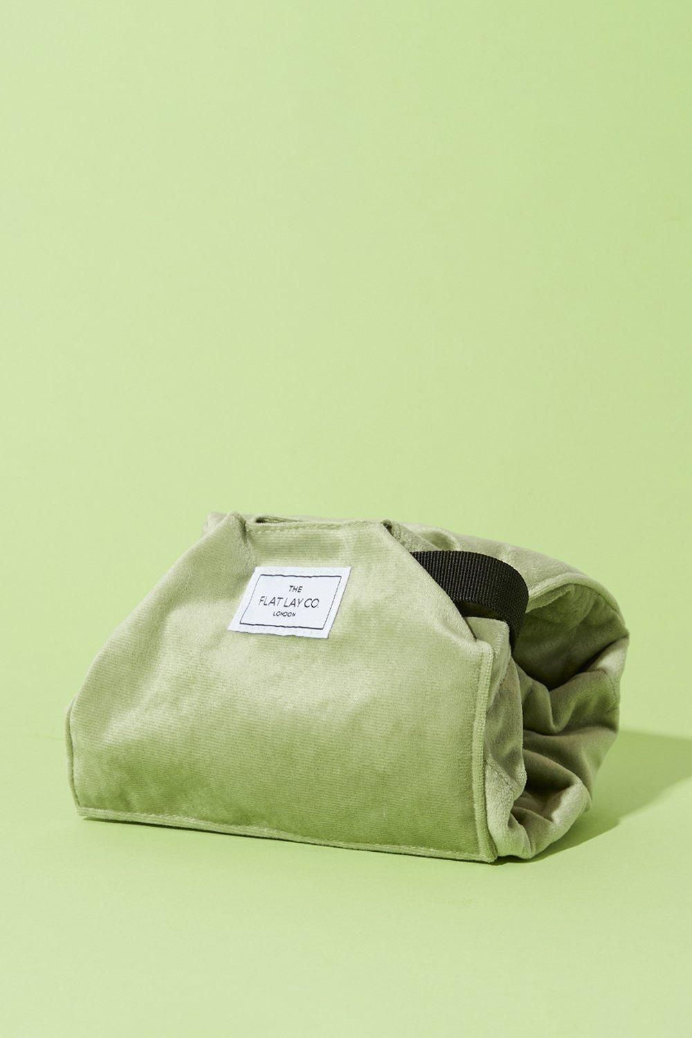 The Flat Lay Co Sage Velvet Open Flat Makeup Bag Sage image 2
