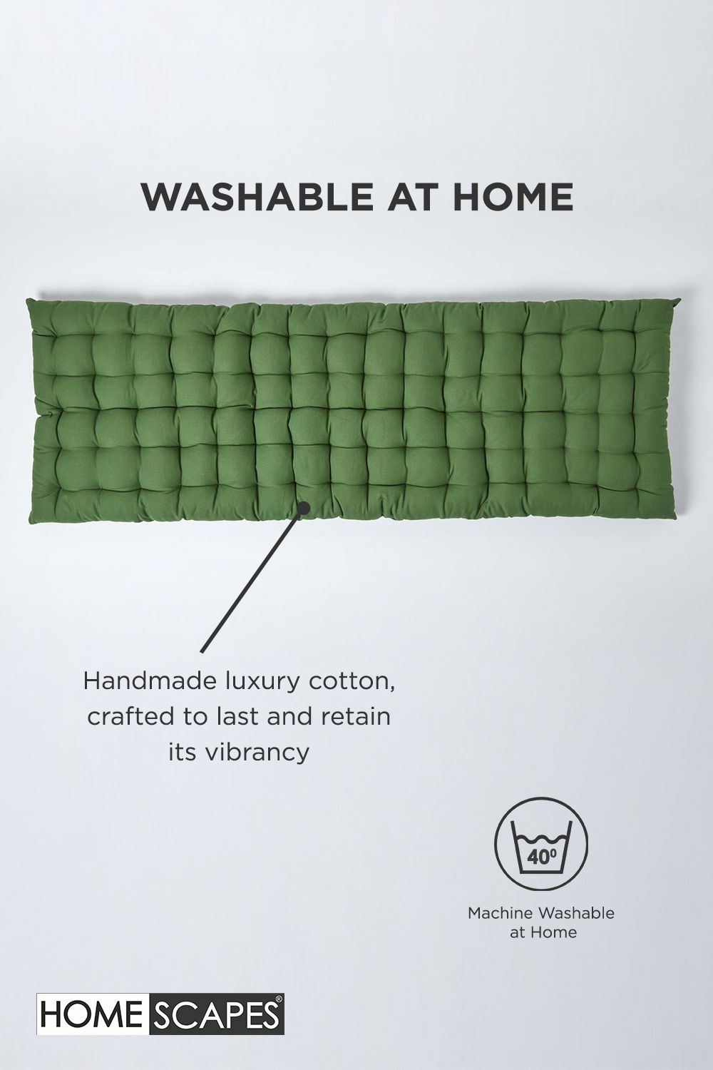 Homescapes Garden Bench Cushion Luxury 2 Seater Cotton Indoor Outdoor Pad, 108 x 42cm image 6