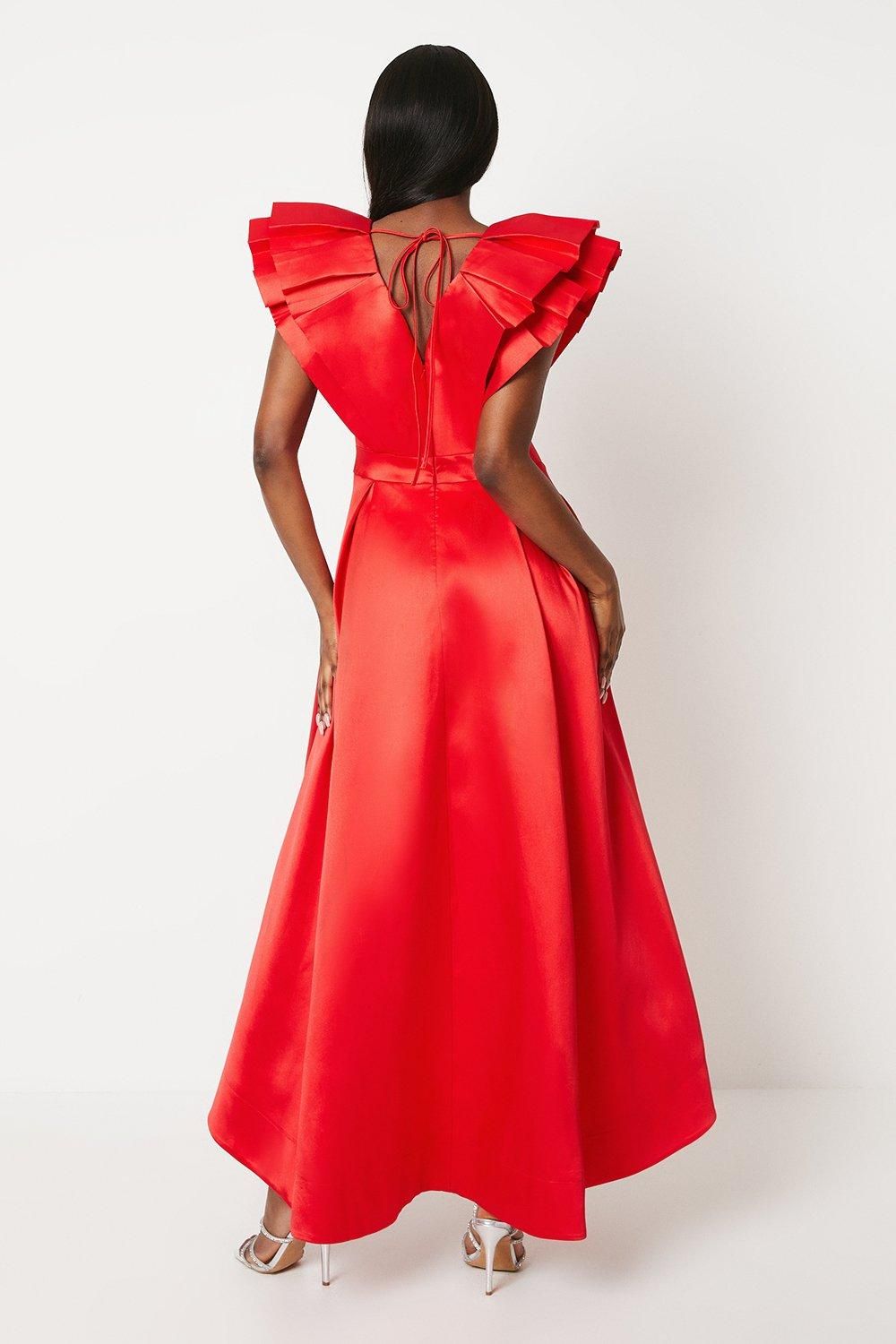 Coast Frill Sleeve V Neck Midi Dress Red image 3